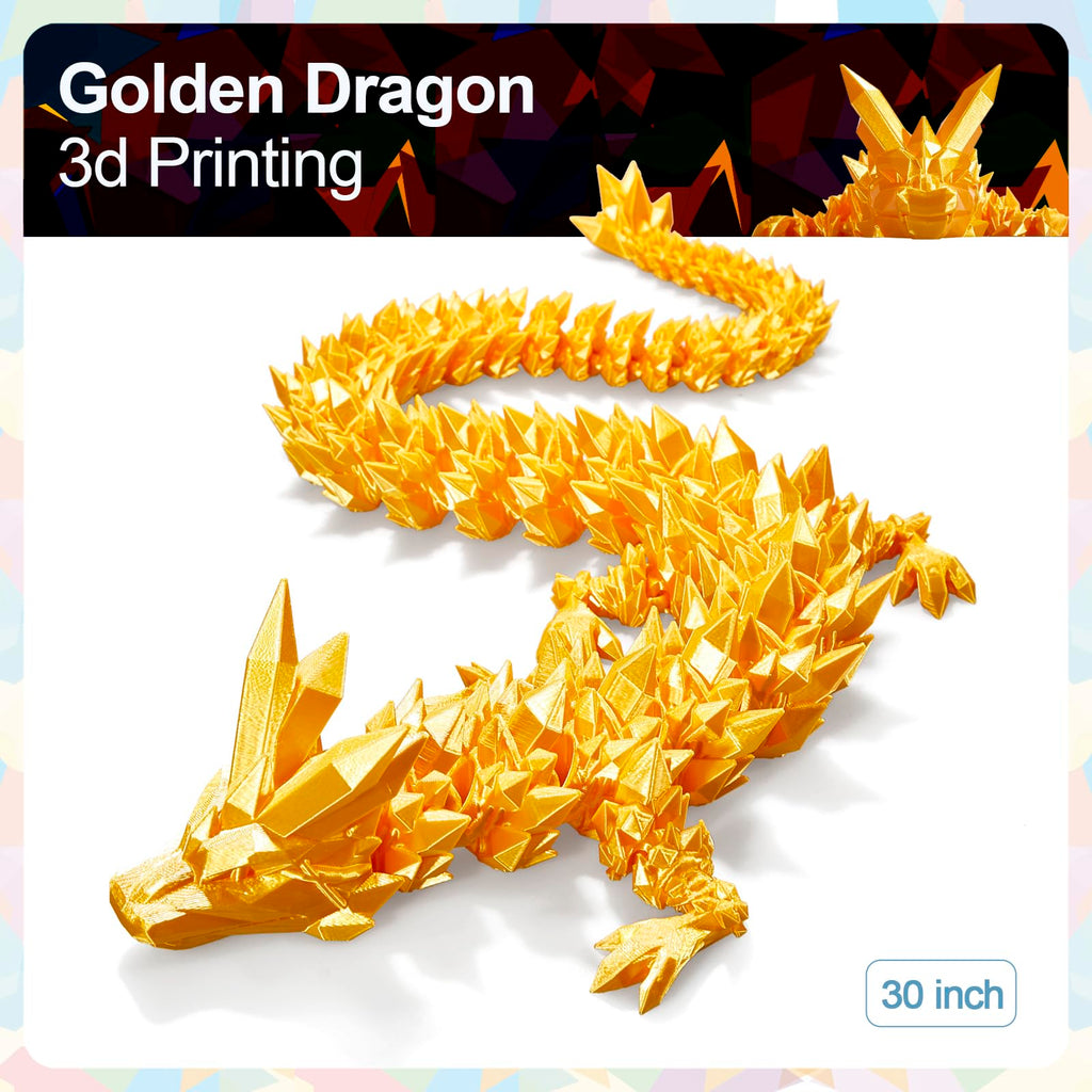 24" Large 3D Printed Dragon - Huge Articulated Crystal Dragon Fidget Toy, Giant Flexible 3D Dragon Figure, Birthday Gift for Boys Girls Kids & Collectors, Home Office Executive Desk Decor