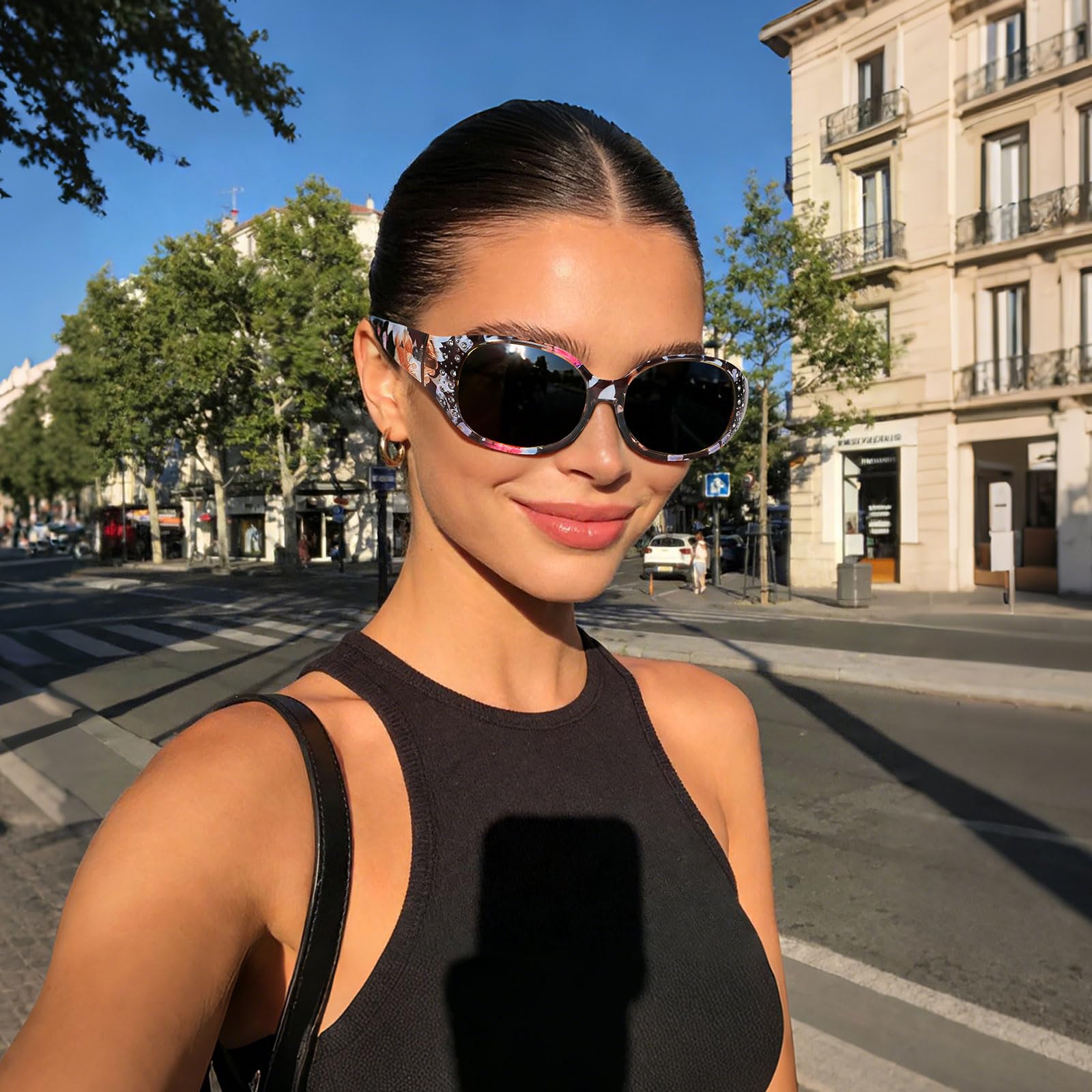 HAOLOTA Polarized Sunglasses for Women, Rhinestone Wrap Around Sunglasses with UV400 Protection