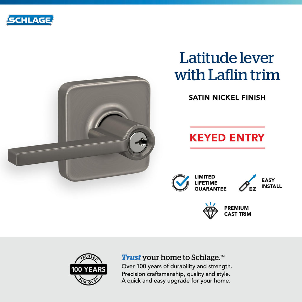 Schlage F10 LAT 716 Latitude Door Lever, Hall & Closet Passage Lock, Aged Bronze