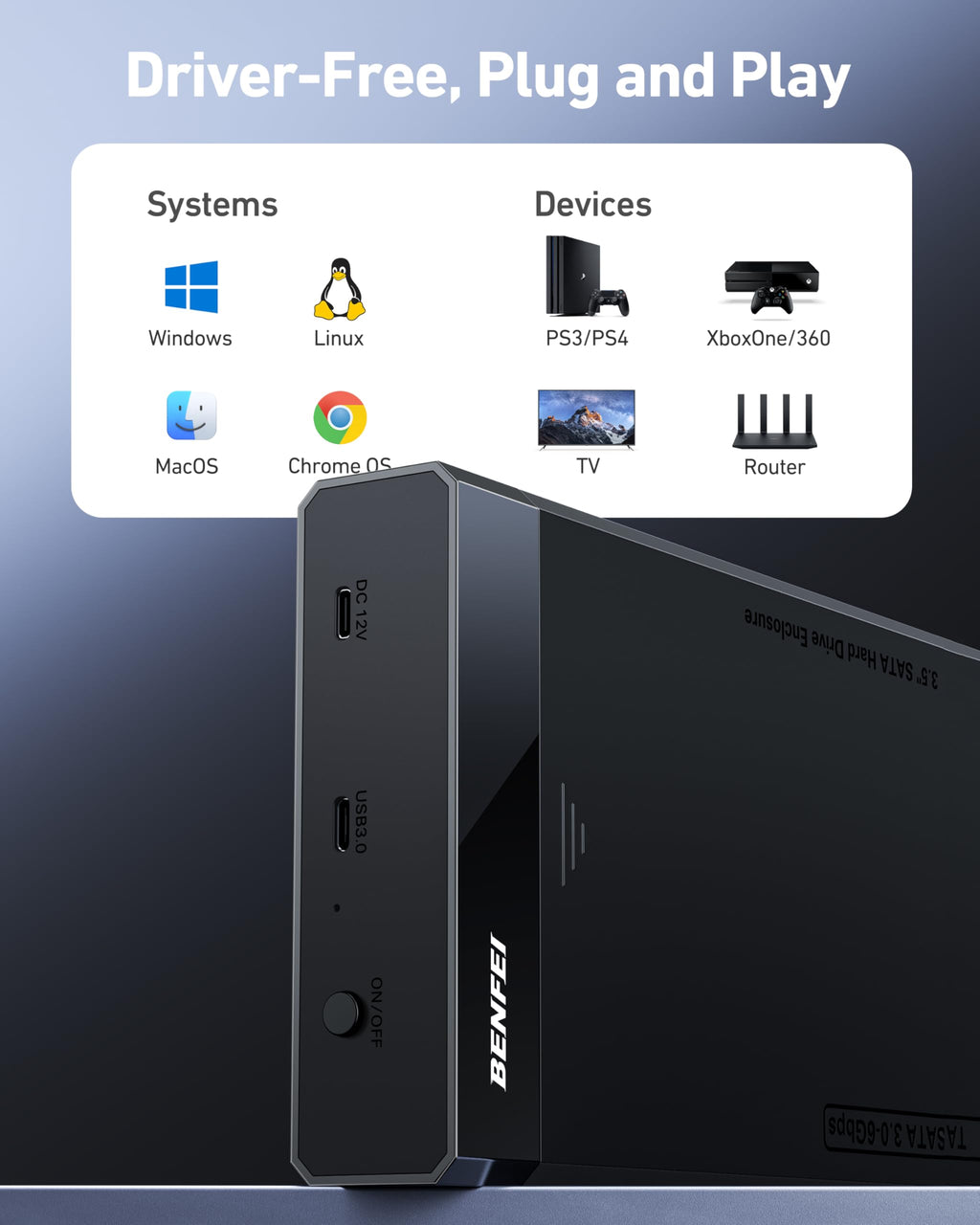 BENFEI 2.5 Inch SATA to USB Tool Free External Hard Drive Enclosure (6Gbps, Optimized for SSD, Support UASP SATA III)