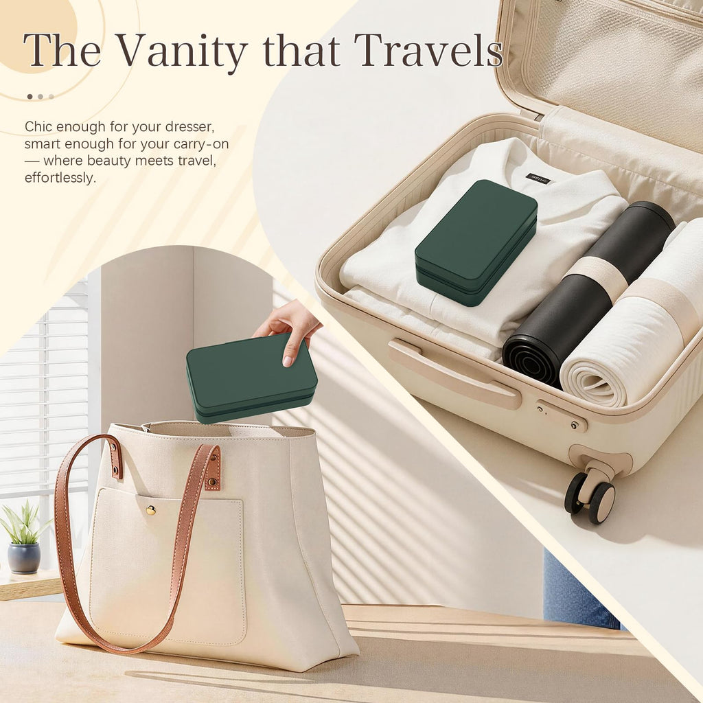 DesignSter Travel Jewelry Box, PU Leather Portable Jewelry Case, Small Jewelry Boxes for Gifts, Travel Jewelry Organizer for Women Rings Earrings Necklaces Bracelets (Avocado Green)