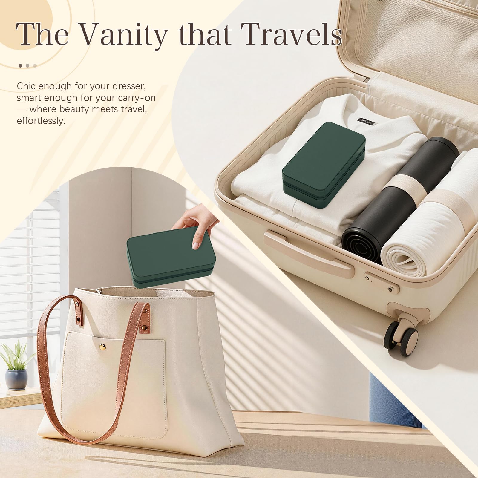 DesignSter Travel Jewelry Box, PU Leather Portable Jewelry Case, Small Jewelry Boxes for Gifts, Travel Jewelry Organizer for Women Rings Earrings Necklaces Bracelets (Avocado Green)