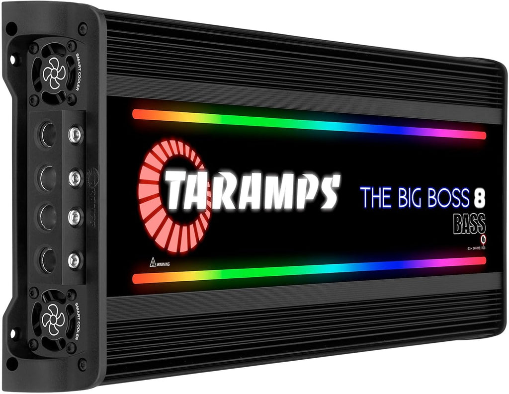Taramps The Big Boss 8 Bass Black Color Amplifier 0.5 to 2 Ohms 8000 Watts RMS 108 RGB Effects, Multi Impedance, Monoblock Class D, Smart 8k Car Audio
