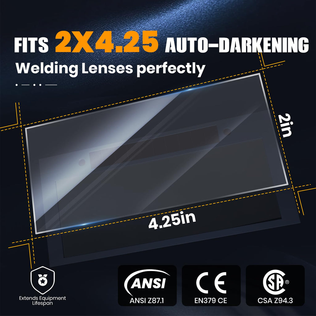 Core Series Gold Shade 9 Auto Darkening Welding Lens 2" x 4 1/4", Slim 0.2" Welding Lens with Cool Blue Puddle View for Pancake & Sugar Scoop Welding Hoods