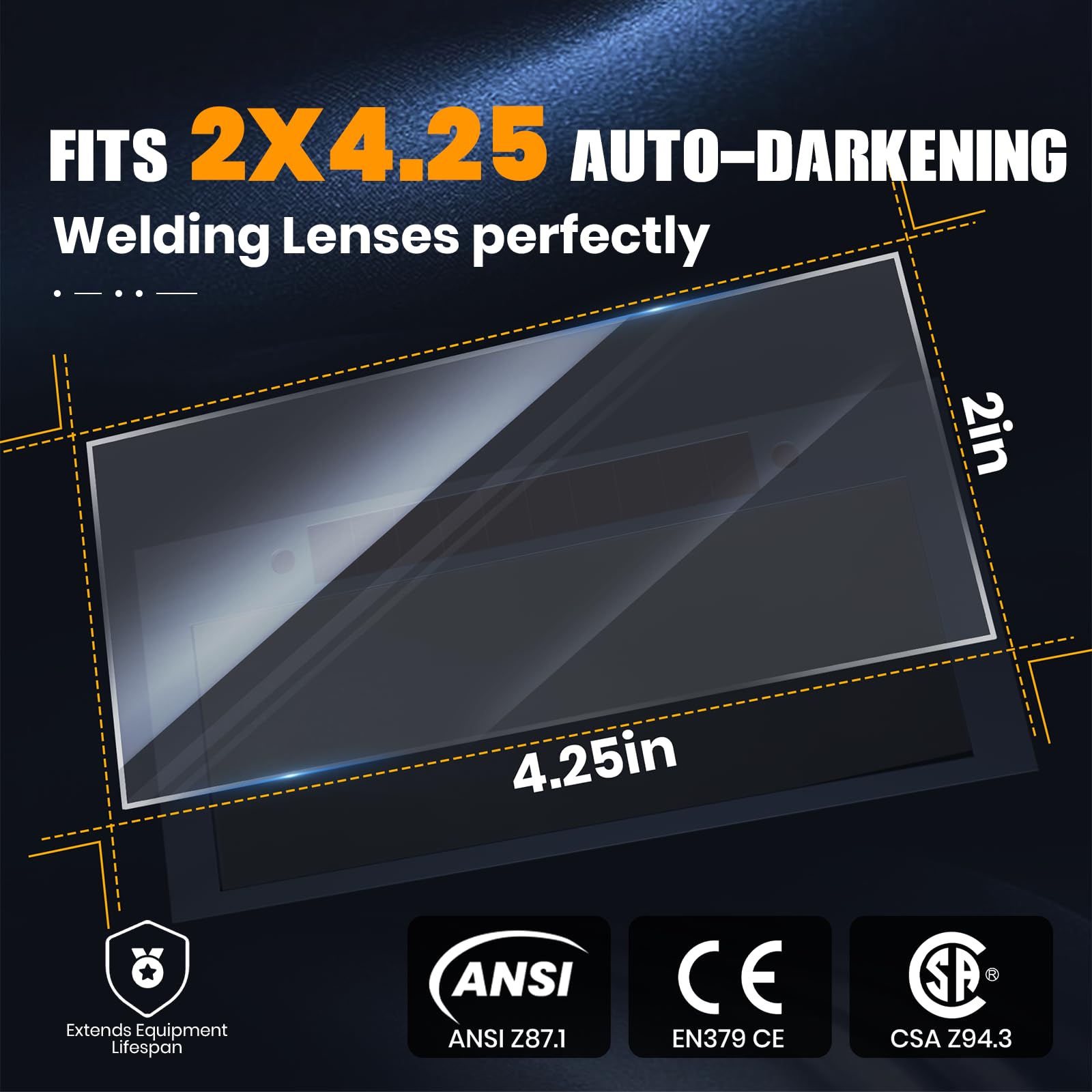 Core Series Gold Shade 9 Auto Darkening Welding Lens 2" x 4 1/4", Slim 0.2" Welding Lens with Cool Blue Puddle View for Pancake & Sugar Scoop Welding Hoods