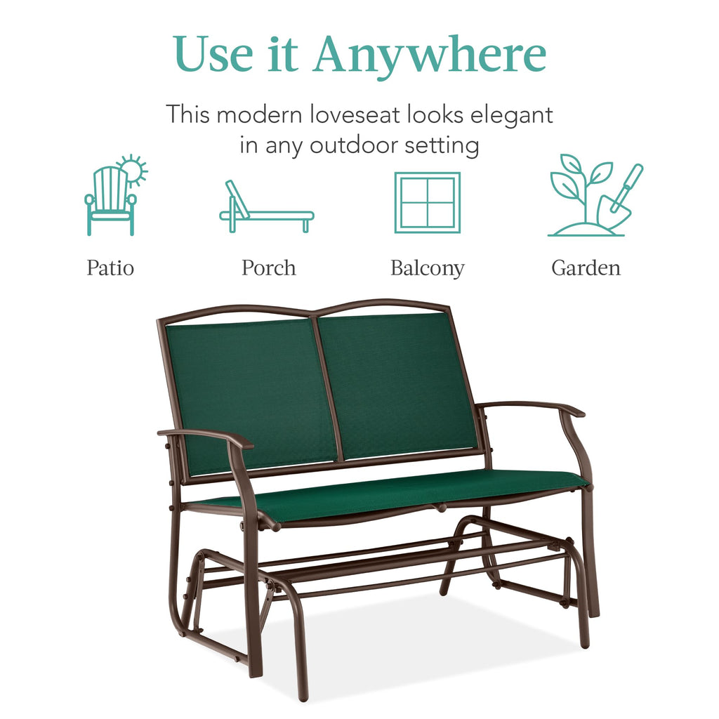Best Choice Products 2-Person Outdoor Patio Swing Glider Steel Bench Loveseat Rocker for Deck, Porch w/Textilene Fabric, Steel Frame - Black