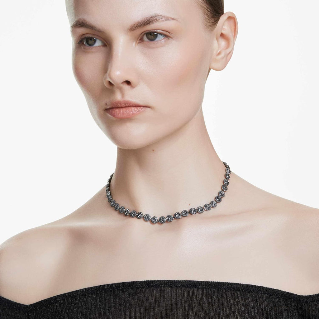 Swarovski UNA Angelic Tennis Necklace, Round Cut, Clear, Gold-Tone Finish