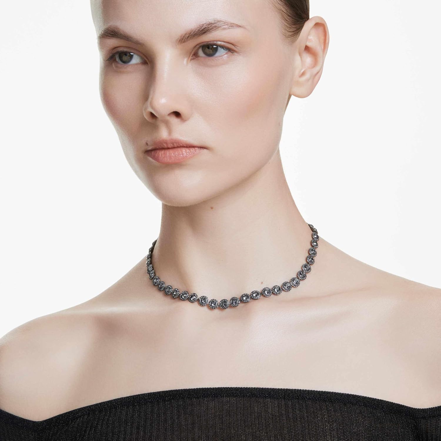 Swarovski UNA Angelic Tennis Necklace, Round Cut, Clear, Gold-Tone Finish