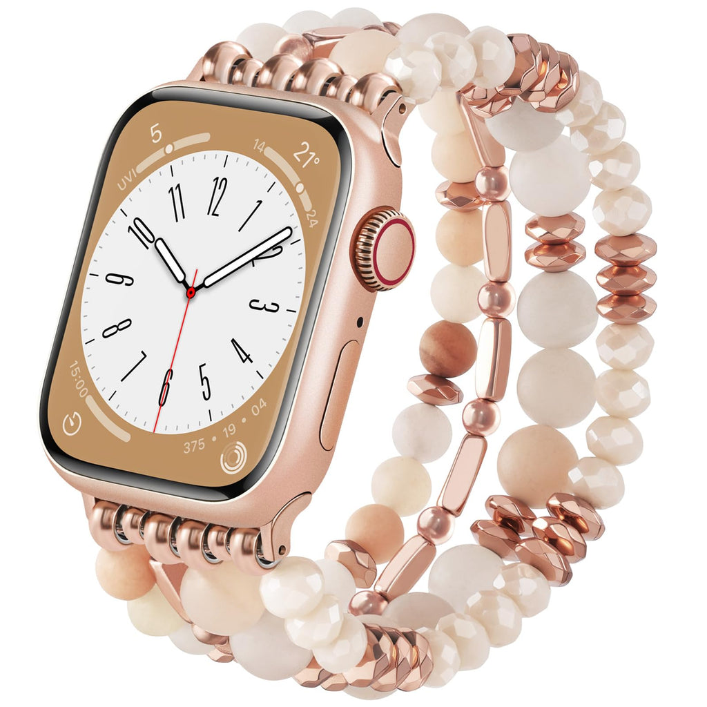 VISOOM Beaded Boho Bracelet Compatible for Apple Watch Band 40mm/38mm/41mm/42mm Series 11 10 9 8 7 SE Series 6/5/4 Women Fashion Cute Handmade Crystal Beads Stretchy Watch Strap for iWatch Bands 3/2/1