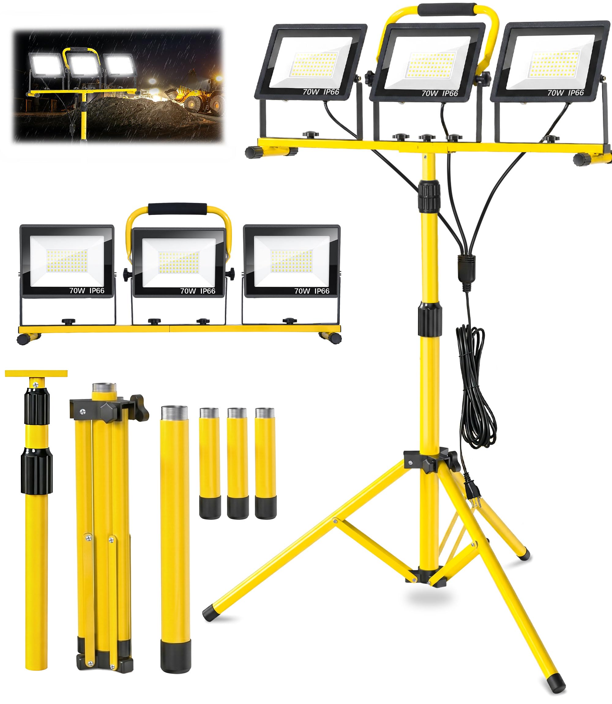 10000LM LED Work Light: Portable Work Light with 5FT Cord, IP66 Waterproof Flood Light for Garage Workshop Job Site Construction Indoor Outdoor Lighting, Tool Gifts for Men Him Husband