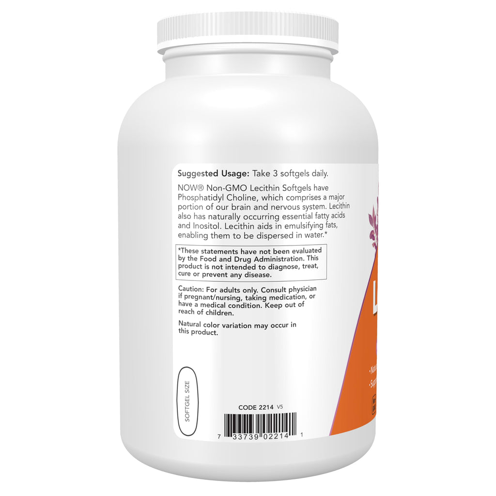NOW Supplements, Lecithin 1200 mg with naturally occurring Phosphatidyl Choline, 100 Softgels