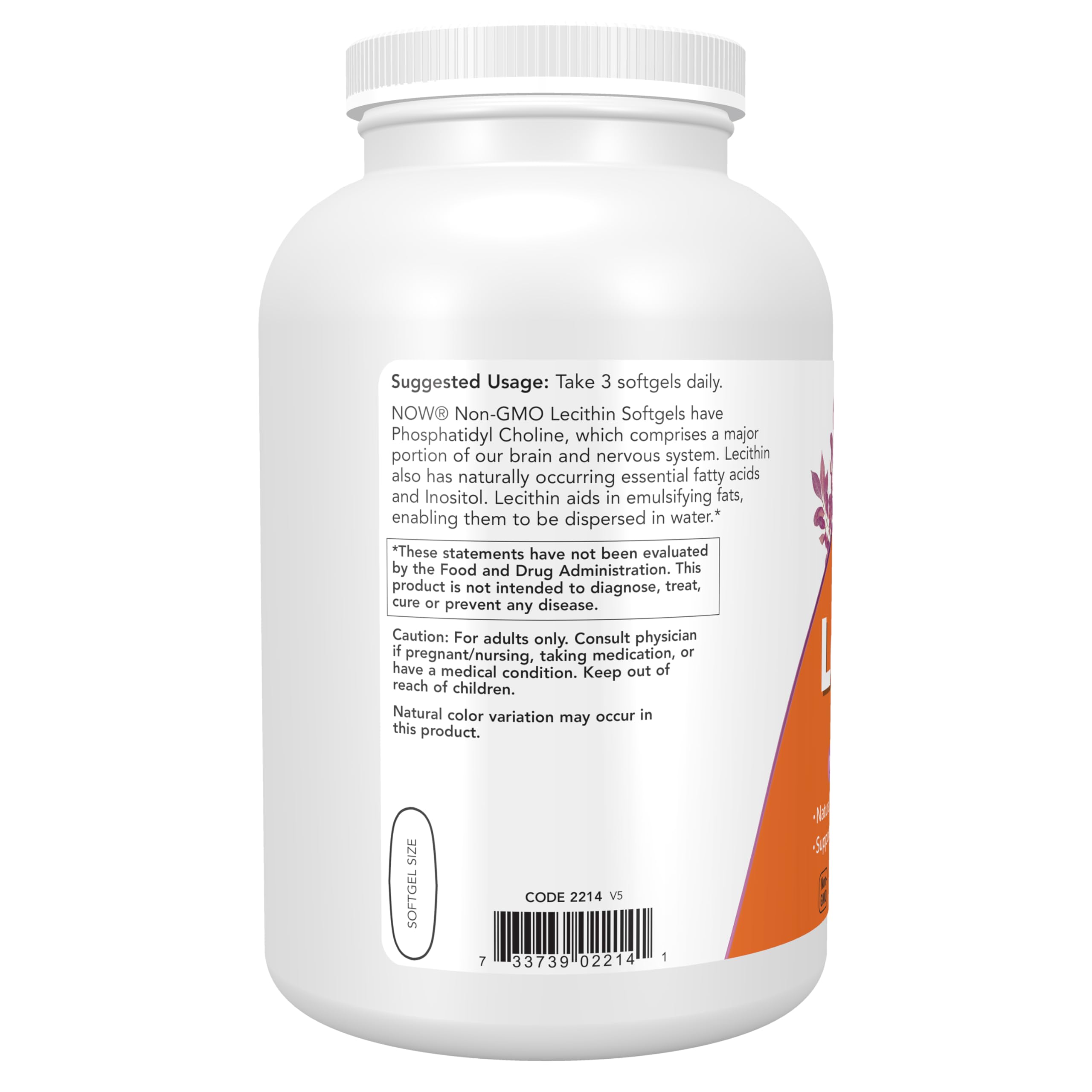 NOW Supplements, Lecithin 1200 mg with naturally occurring Phosphatidyl Choline, 100 Softgels