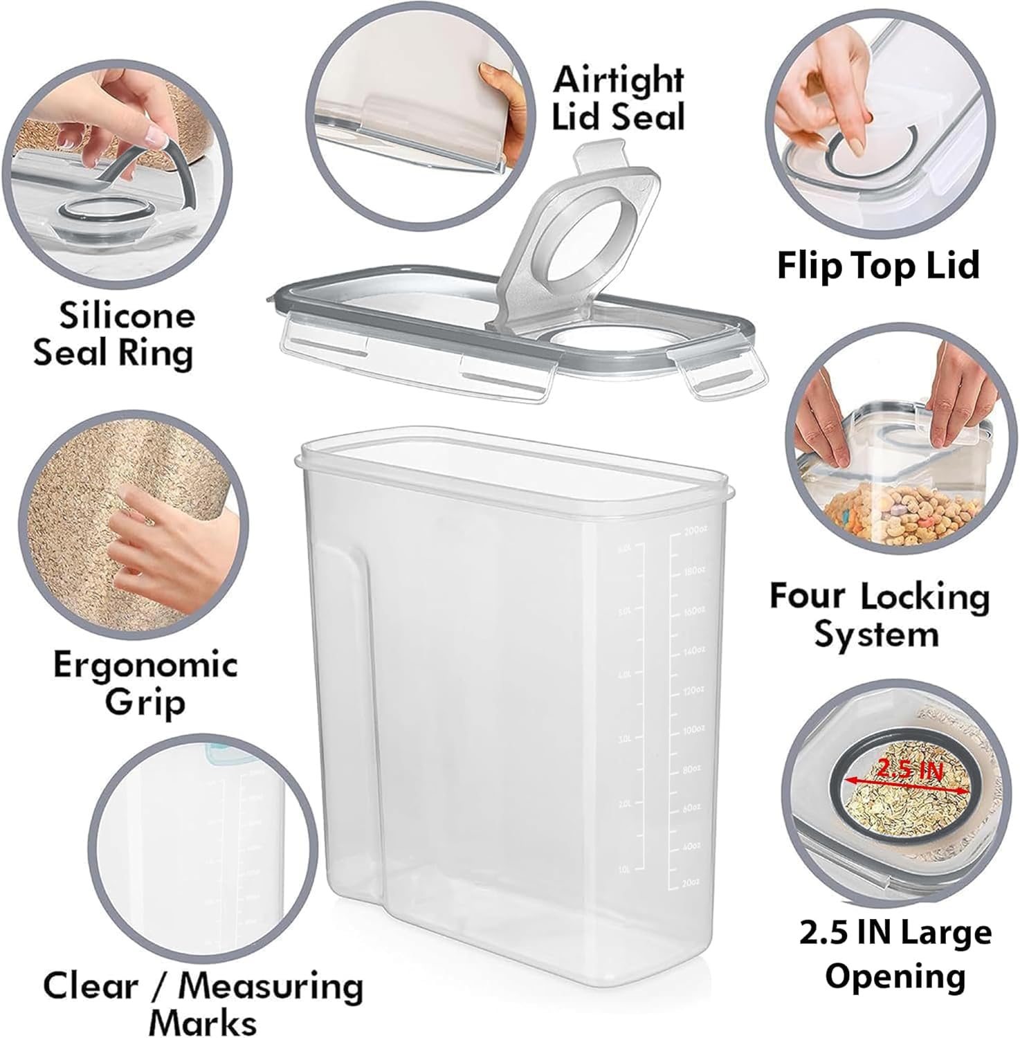 Shazo 2 Pack (6.3L / 213OZ) EXTRA Large Airtight Food Storage Cereal Containers for Bulk Food Storage BPA-Free Plastic Container, Pantry Organization and Canister for Rice, Pasta, Sugar & Flour