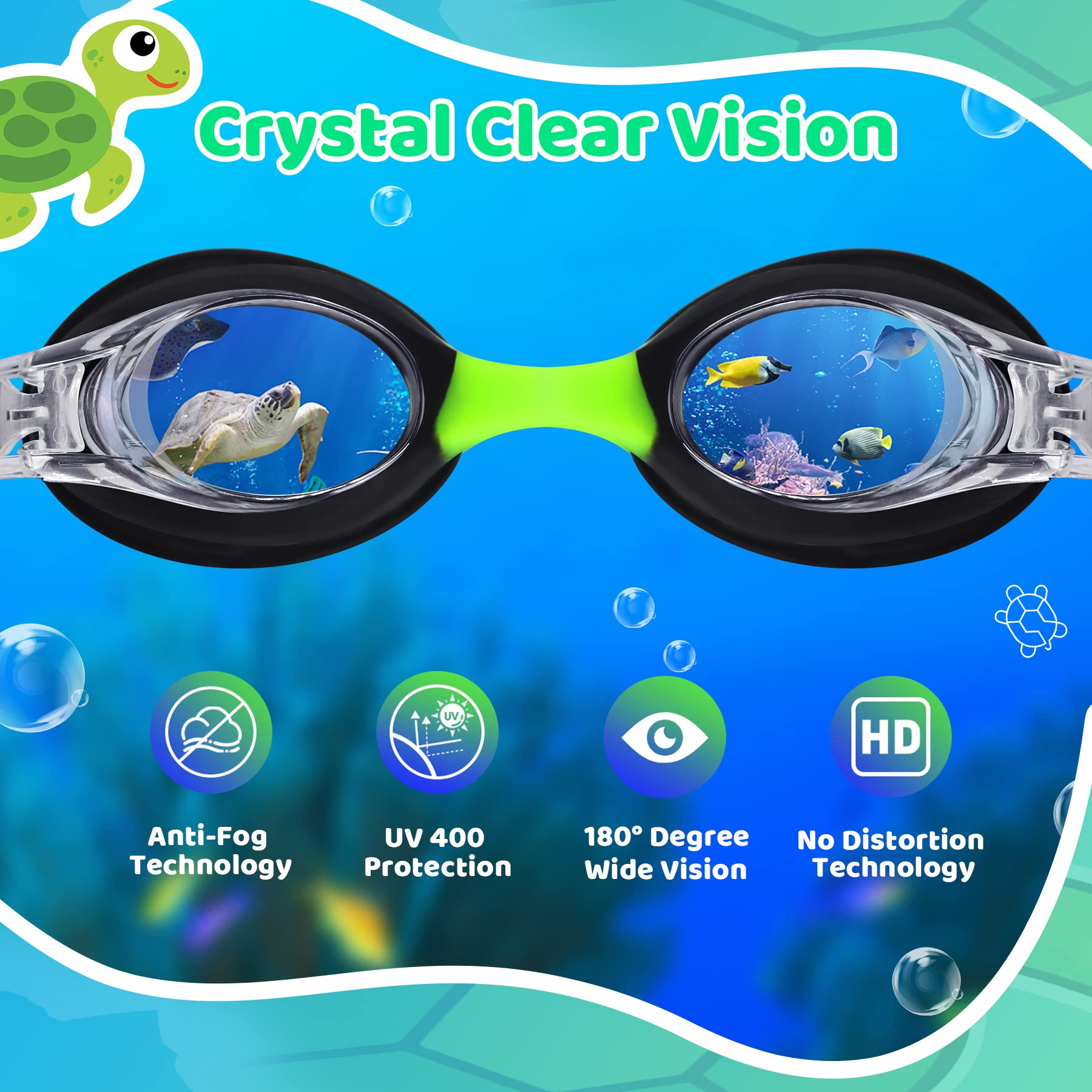 Vvinca Kids Swim Goggles with Fabric Strap No Tangle Pain-Free, Anti-Fog Swimming Pool Goggle No Leak for Toddlers Girls Boys