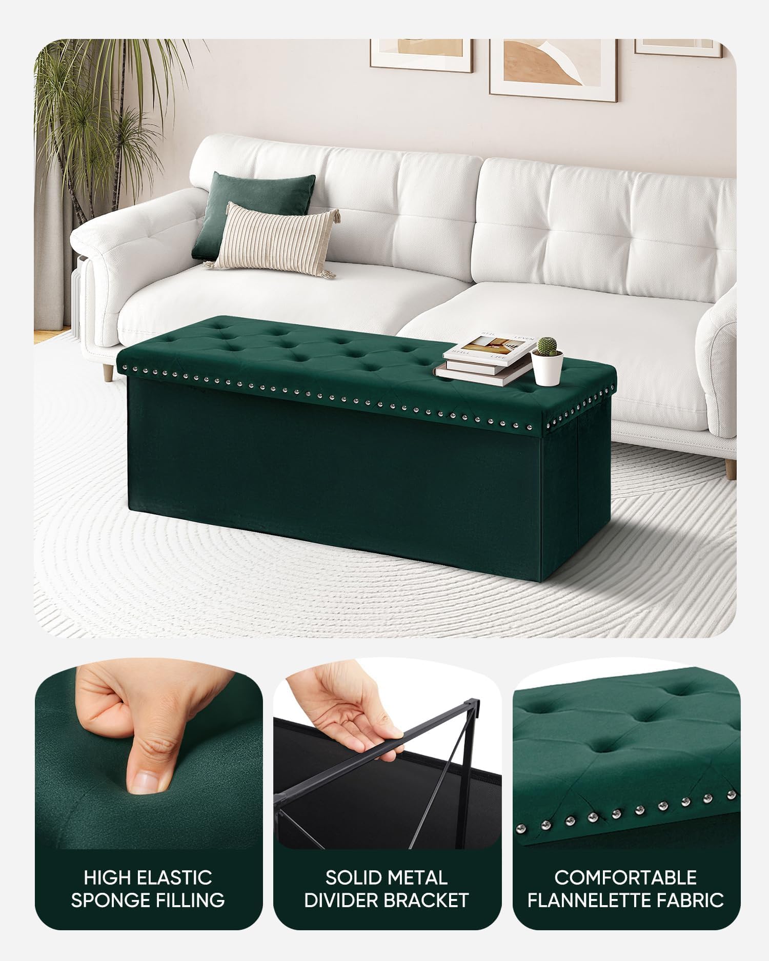 B FSOBEIIALEO Storage-Ottoman Cube-Folding Tufted - Ottomans with Storage, Coffee Table Top Cover, Storage Boxes Footrest Stool for Bedroom, Luxury Velvet Fabric 15.7 Inches Black