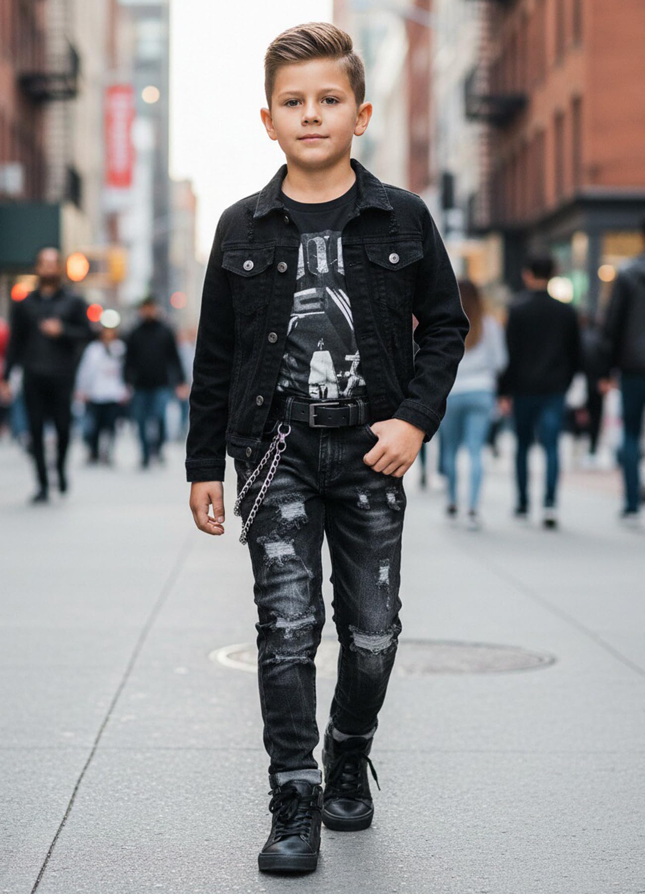 Boy's Skinny Fit Ripped Destroyed Distressed Stretch Slim Jeans Pants