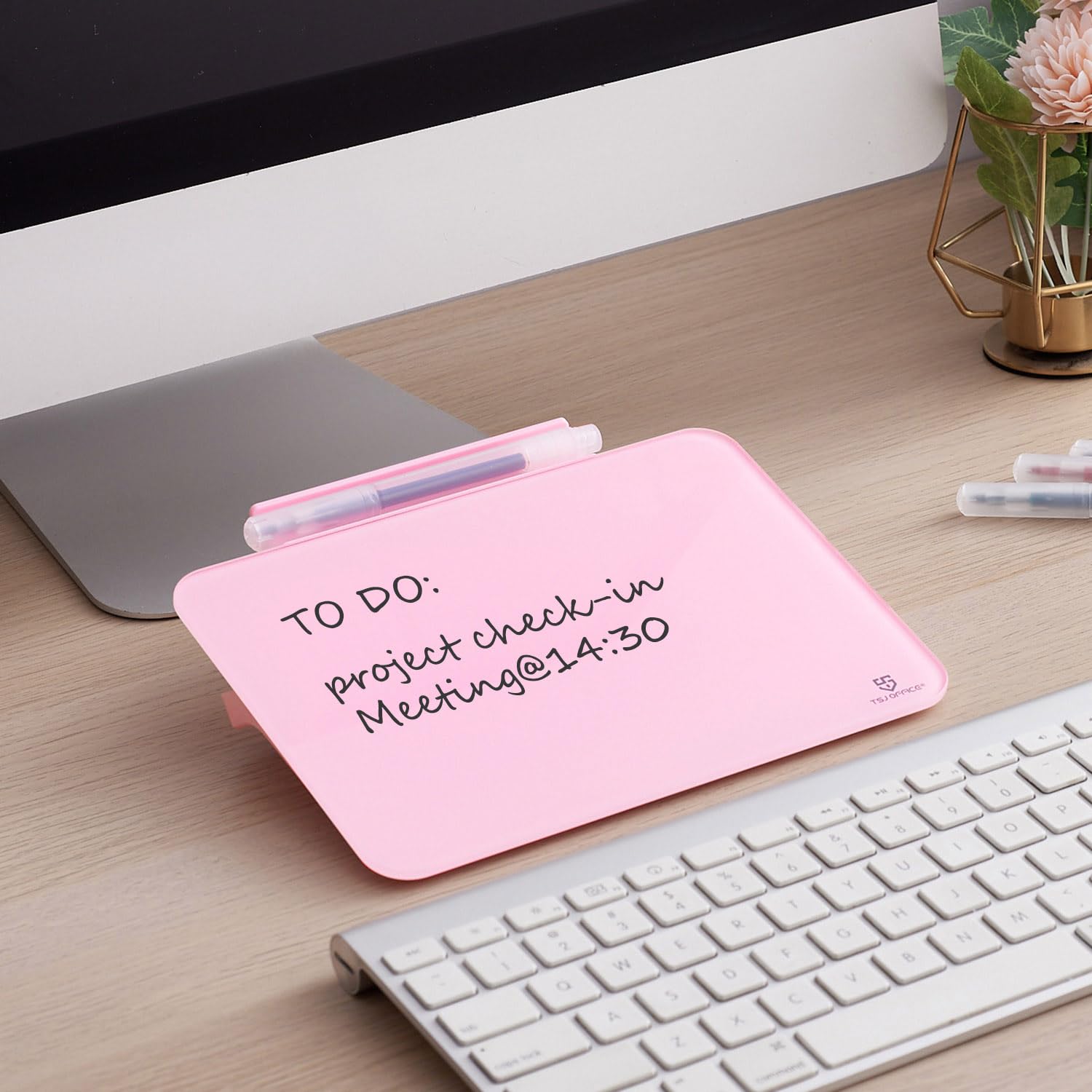 TSJ OFFICE Small Desktop Whiteboard - Glass Dry Erase Board 8 X 6 Inches Tabletop Easel Whiteboard with Stand, Desk Board Buddy for Artist, Teacher and Student
