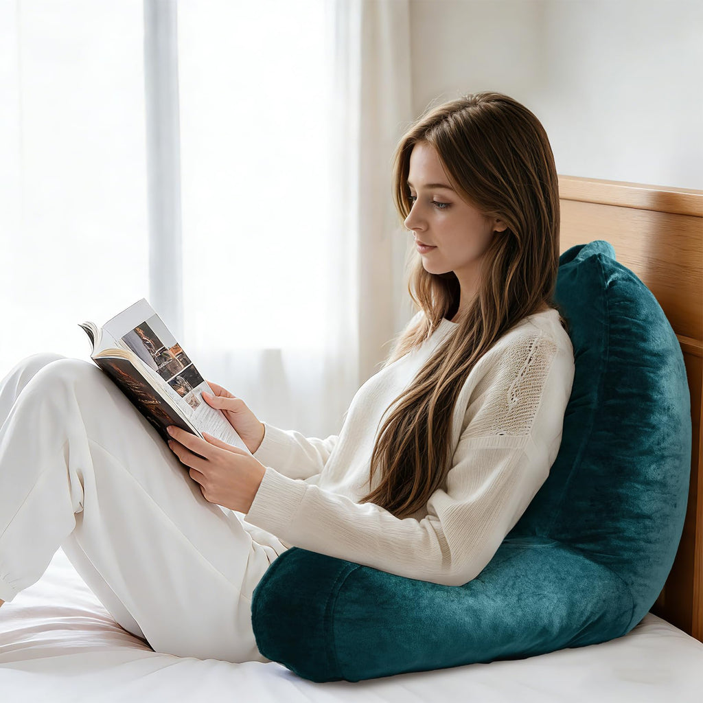 OAISZ Reading Pillow for Sitting in Bed Adult, Reading Pillow with Shredded Memory Foam, Bed Pillow with Washable Cover, Back Pillow Sitting Up with Extend Arms, Beige, X-Large
