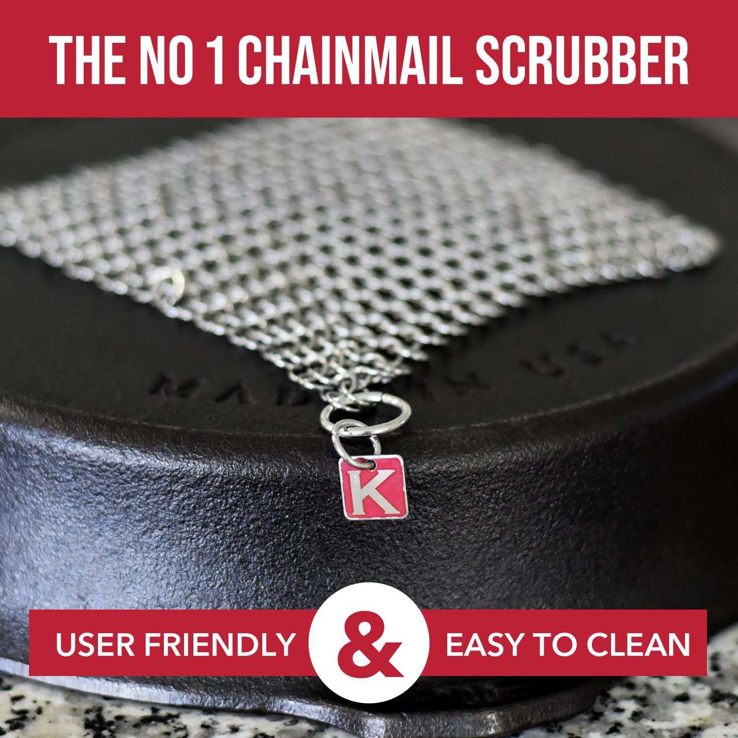 Knapp Made CM Scrubber 4" x 4" Small Ring Chainmail Cast Iron Scrubber, Premium Stainless Steel Mesh Cleaner for Pre-Seasoned Pans, Dutch Ovens, Grills and Skillets