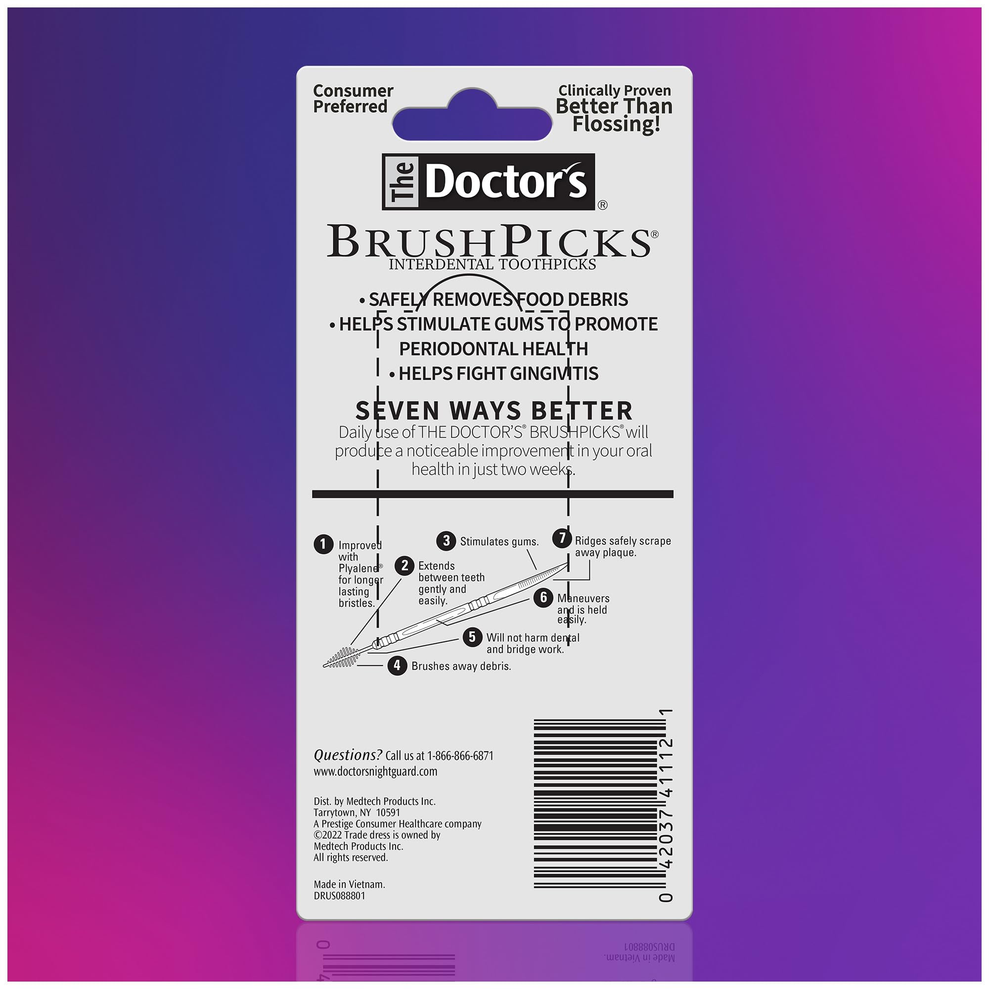 The Doctor's BrushPicks, Interdental Brushes & Dental Picks, Gently Remove Food Debris from Braces & Dental Work, 120 Count