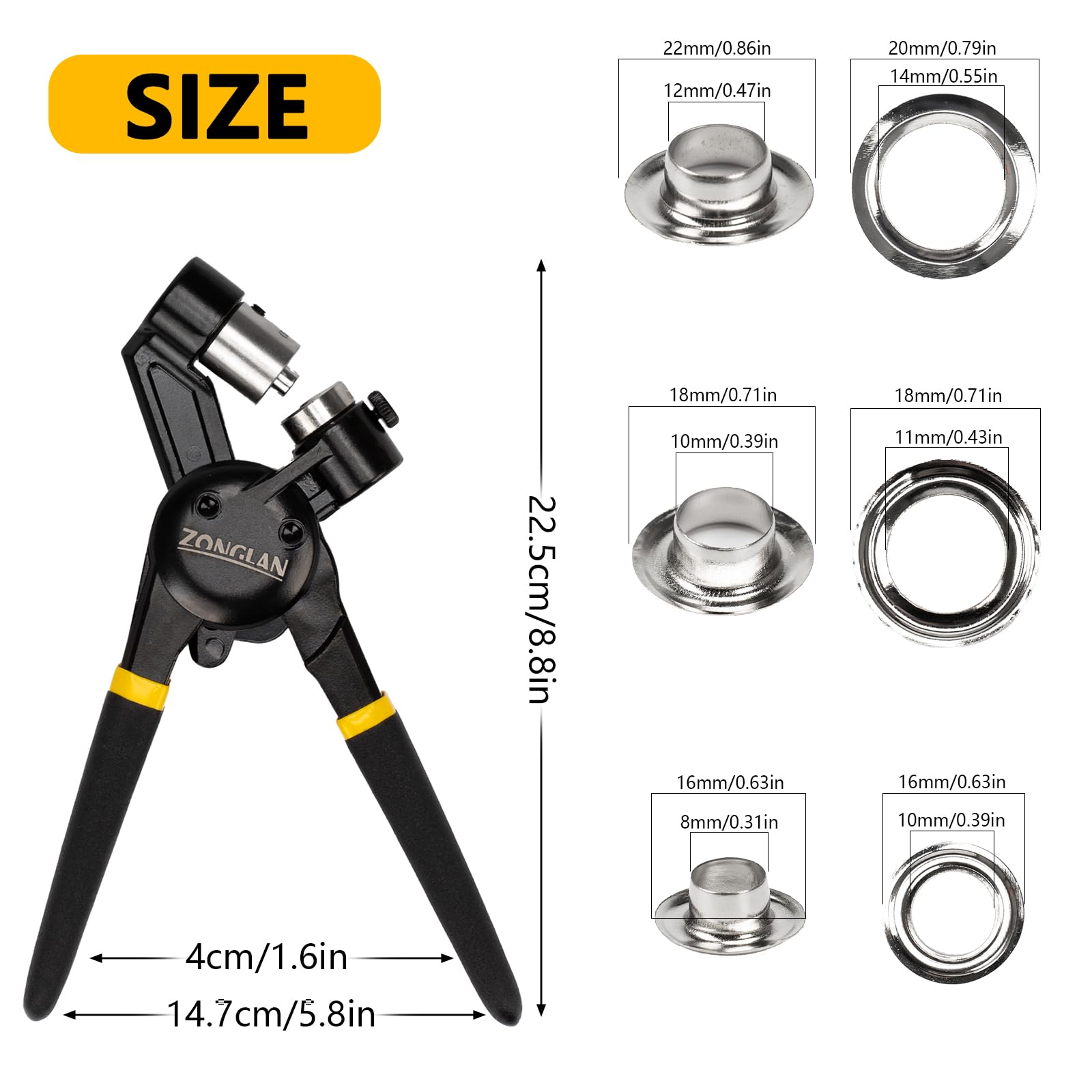 Heavy Duty Grommet Tool Kit with 1/2 Inch Die and 300 Sets of 12MM Grommets,Handheld Manual Eyelet Tool Rivet Press Punch Pliers for Leather Canvas Fabric