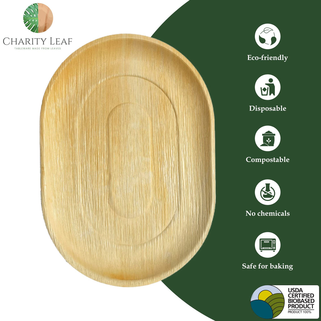 Charity Leaf Disposable Palm Leaf 17" x 12" Trays (10 pieces) Bamboo Like Serving Platters, Disposable Boards, Eco-Friendly Dinnerware For Weddings, Catering, Events