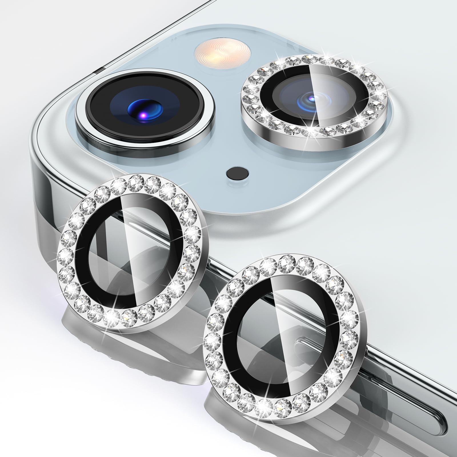 Tensea for iPhone 13 mini/iPhone 13 Camera Lens Protector, 9H Tempered Glass Camera Cover Screen Protector Metal Individual Ring for iPhone 13mini 5.4 inch /13 6.1 inch