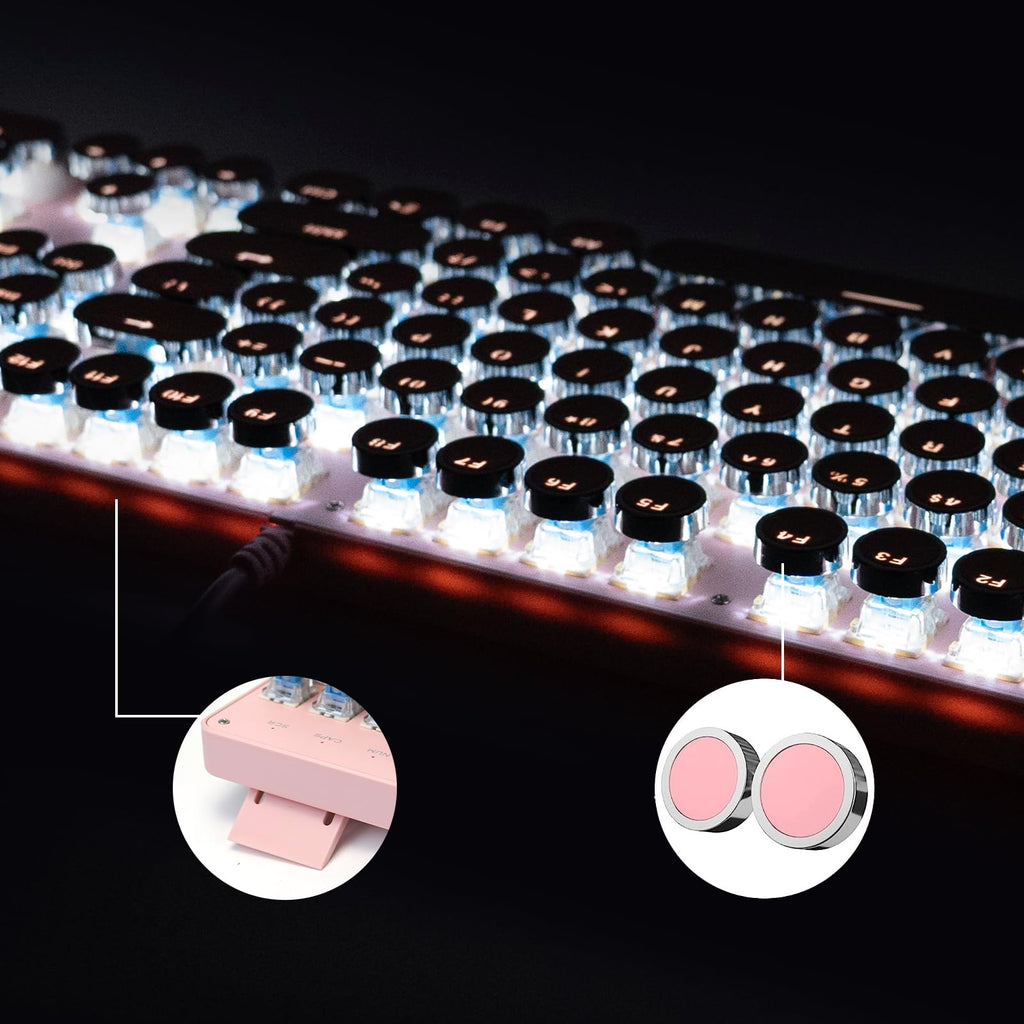 YSCP Typewriter Style Mechanical Gaming Keyboard RGB Backlit Wired with Blue Switch Retro Round Keycap 104 Keys Keyboard (R-Black)