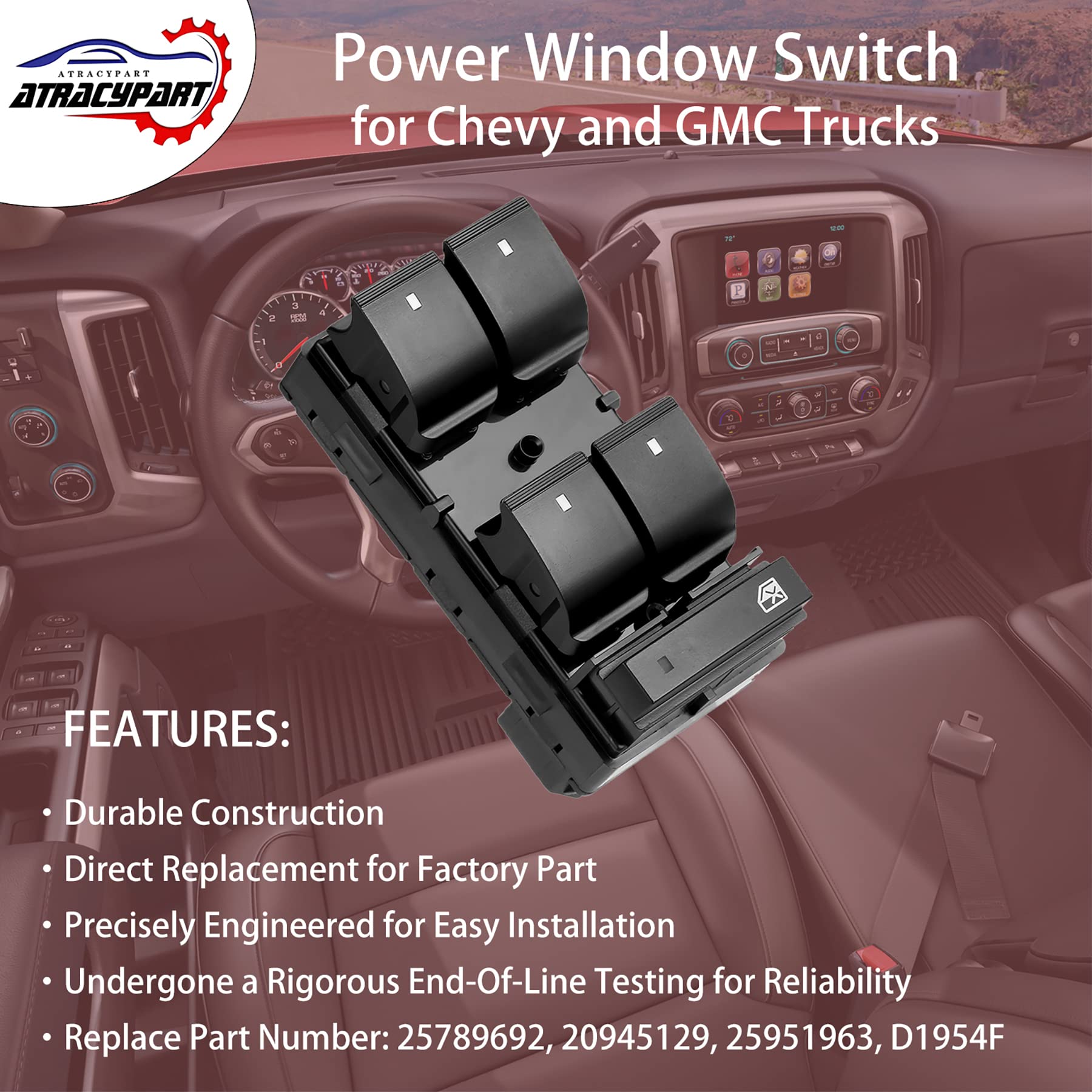 Power Window Switch Passenger Front Right, Rear Left or Right | Window Buttons | Fits GMC Acadia, Sierra, Chevy Silverado, Tahoe & More Year Model 2006-2015 | #22895545, 15888174