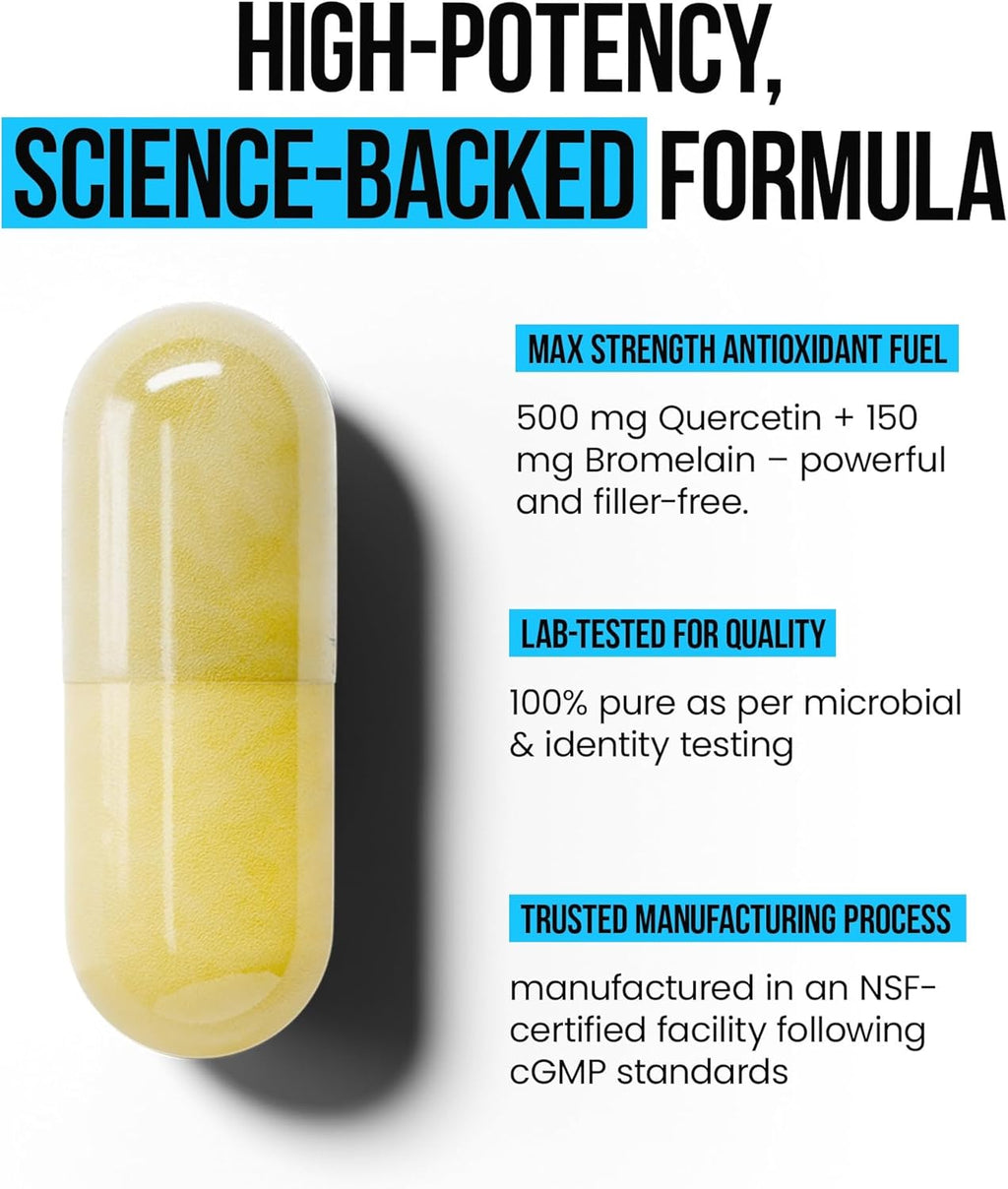 VitaRaw Quercetin with Bromelain 500mg Capsules, Supports Immune Response, Joint Comfort, & Overall Wellness - Vitamin C, Zinc 50mg, & Vitamin D3 5000 IU - Immunity Health Pills