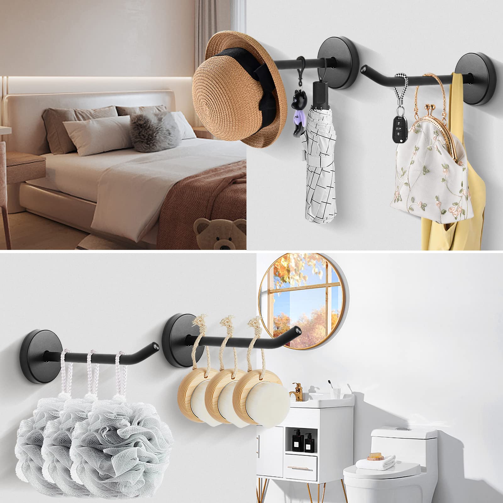 NearMoon Coat Hooks, Wall Mount Hooks for Hanging Hat Hurse Robe, 304 Stainless Steel Heavy Duty Towel Hangers for Bathroom Livingroom Kitchen-Ceiling Hook, 6 Pack (2 Inch, Brushed Nickel)