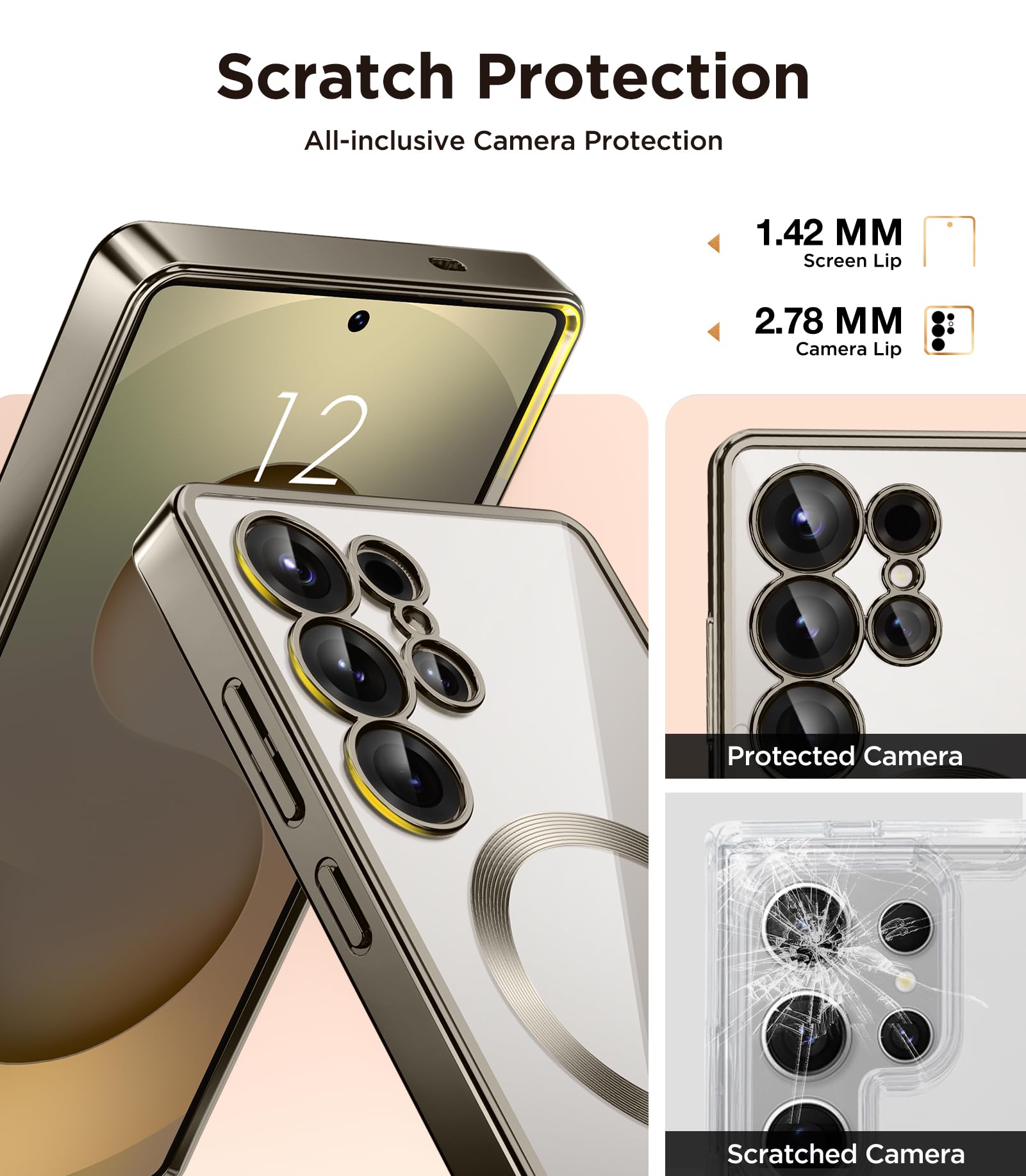 Magnetic Case Compatible with Samsung Galaxy S25 Ultra,Compatible with MagSafe,[Full Camera Protection][Screen Protector] Shockproof Plating Clear Phone Cover for Galaxy S25 Ultra(Black/Clear)