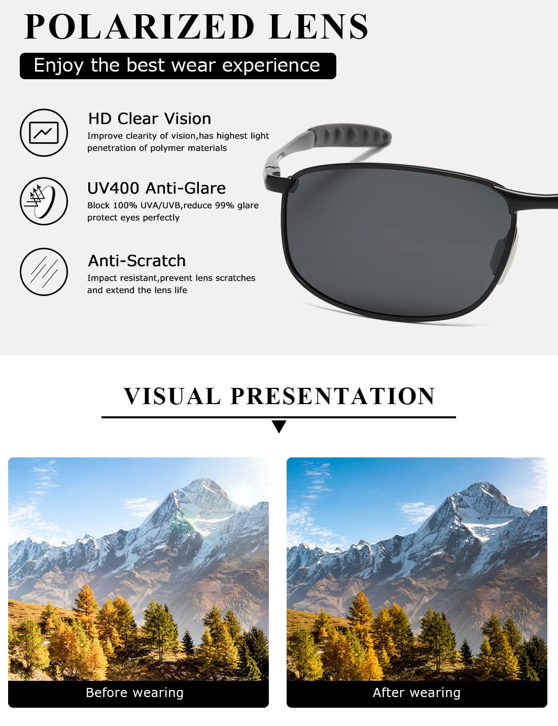 AEVOGUE Polarized Sunglasses For Men Rectangle Metal Frame Retro Sun Glasses AE0395