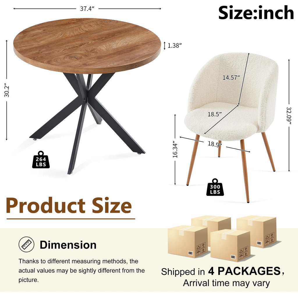 Homedot Dining Table Set for 2 with Black Dining Chairs, 3-Piece Compact Kitchen Table Set for Small Spaces, Rustic Brown Round Table Wooden with Upholstered Dining Side Chairs for Living Room