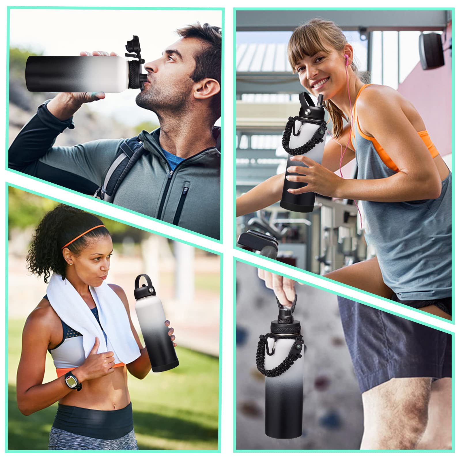 Insulated Water Bottle 32 oz - Cold-48h & Hot-24h Stainless Steel Vacuum Flask with Straw & Pop-up Chug Lid, Leak Proof 32oz Water Bottles, Wide Mouth Hydro Metal Thermal Cups for Gym Work