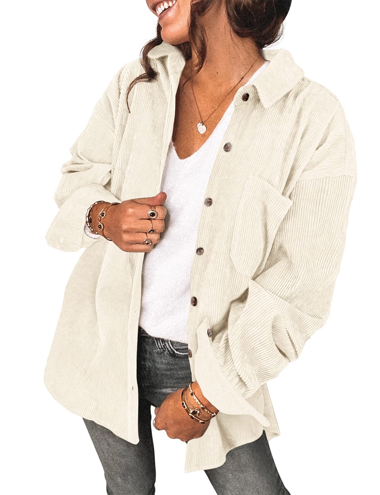 Saslax Women's Corduroy Shirt Shacket Jacket
