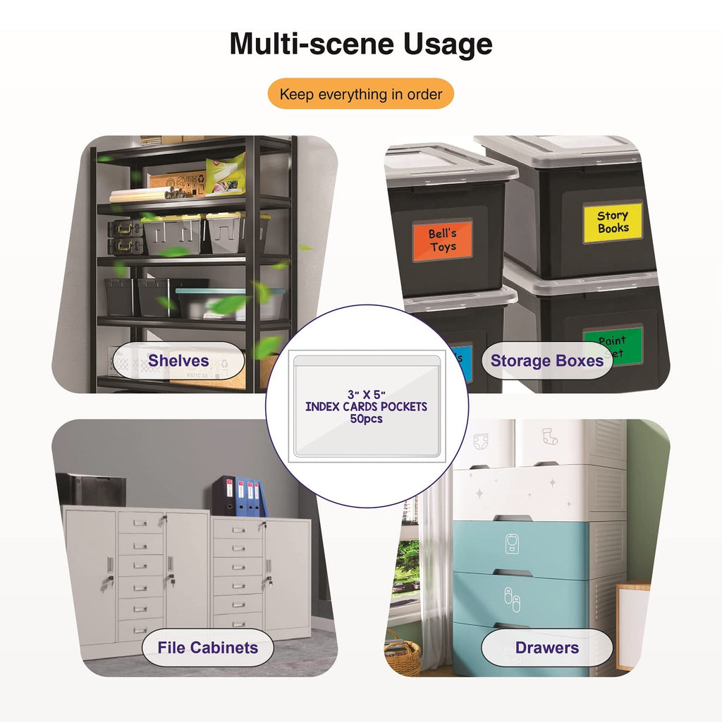 IMAGAME Clear Adhesive Business Card Pocket swith Side Open for Loading, 50 Pack, Plastic Labels Holders for Storage Bins and Library Card, Ideal for Organizing and Protecting Your Business Cards