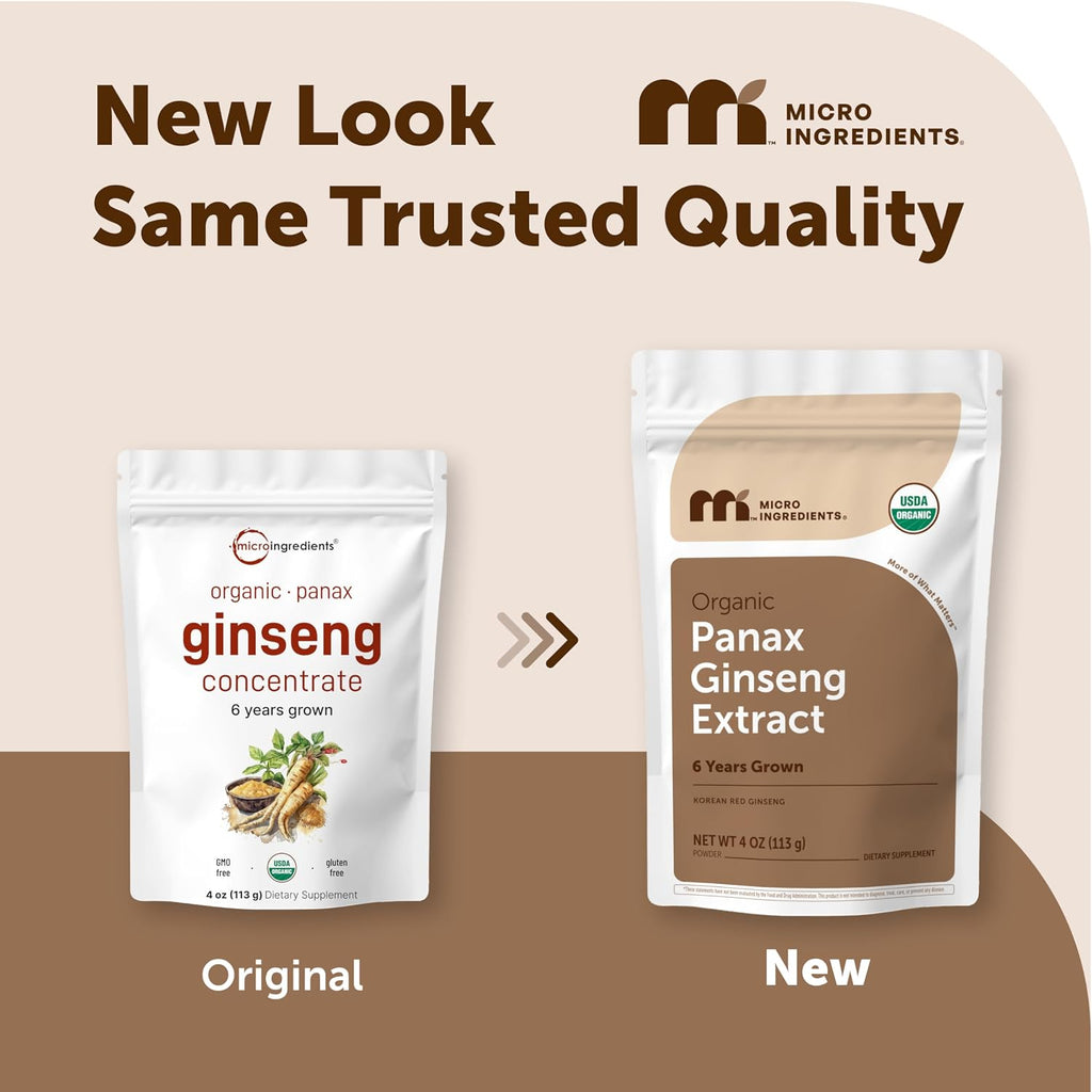 Micro Ingredients Organic Korean Ginseng Root Powder, 4 Ounce | Red Panax Ginseng Root | Traditional Asian Herb | Non-GMO & Vegan Friendly