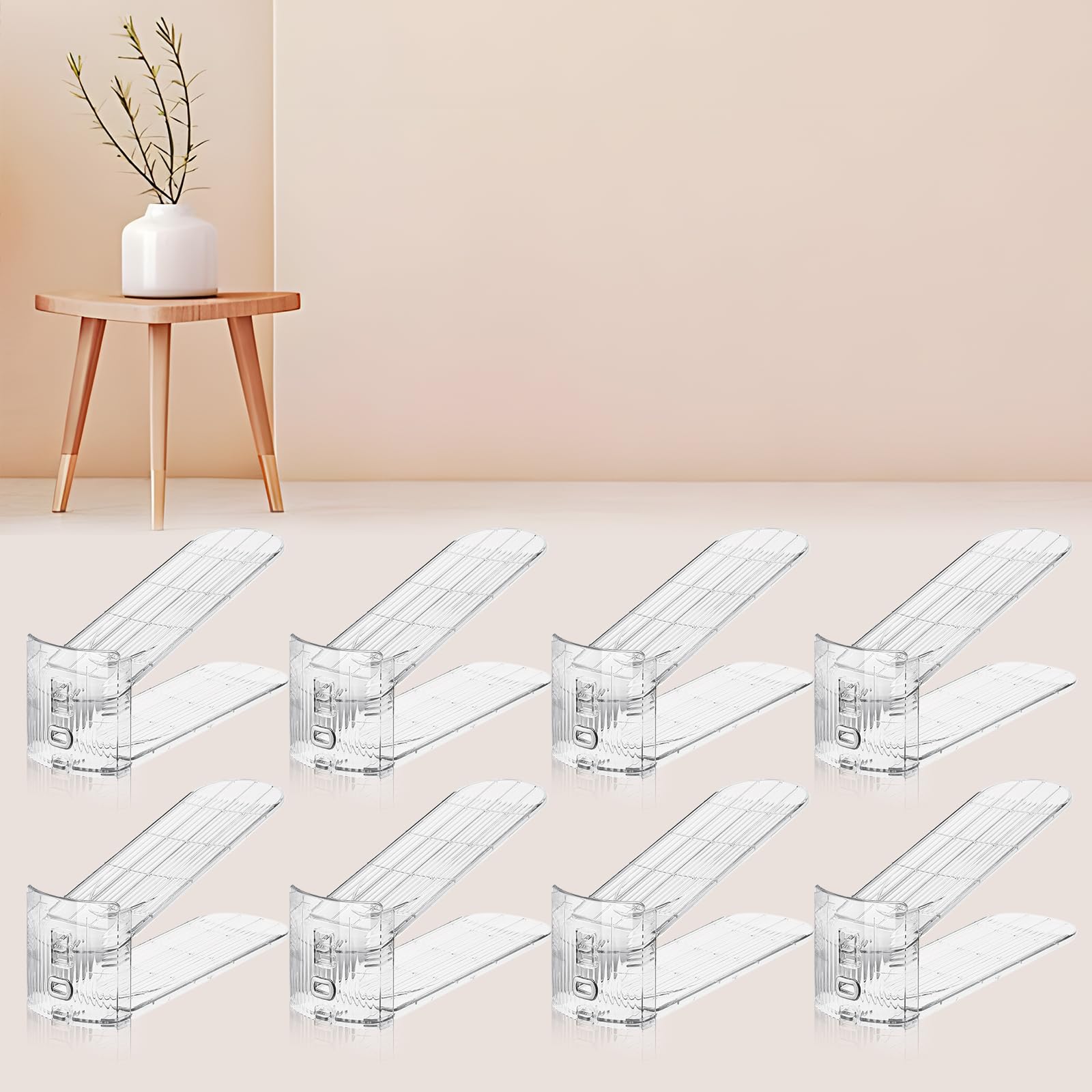 FENRUNXU Shoe Slots Organizer for Closet, Shoe Stacker Organizer Double Layer Stack Shoe Rack, Shoe Display Shelf 50% Space Saver Storage Holder for Closet, 12PACK