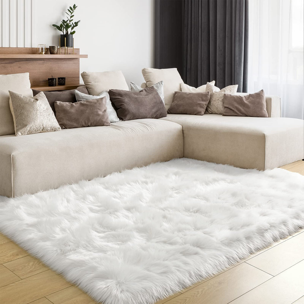 LOCHAS Soft Fluffy Faux Fur Rugs for Bedroom Bedside Rug 2x3 Feet, Washable, Furry Sheepskin Area Rug for Living Room Girls Room, Luxury Shag Carpet Home Decor, Beige