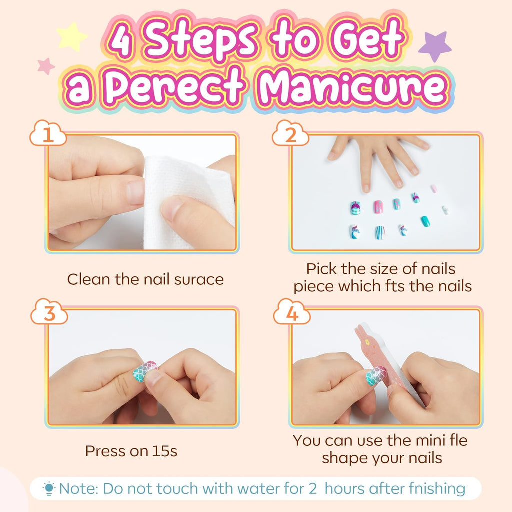 Modelones Press on Nails for Kids 144Pcs 6 Pack Children Acrylic Fake Nails Pre-glue Full Cover Glitter Gradient Color Heart Cat Short False Nail Art Kits Sets Christmas Gifts for Kids Girls