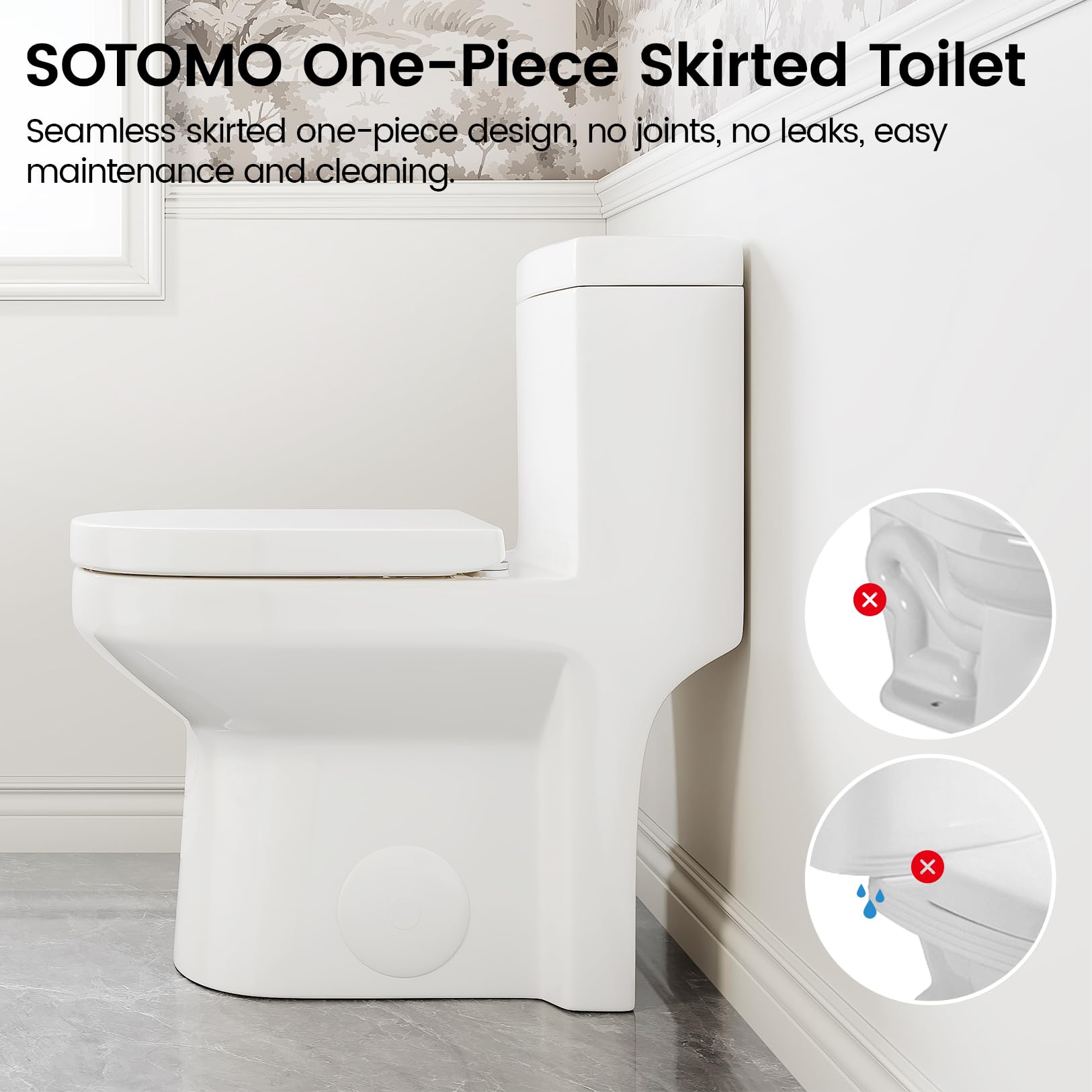 Compact One Piece Toilet for Bathroom, Space-Saving Powerful Dual Flush Round Small Toilet, Average 1.28 GPF, Skirted Design with Upgraded UF Quiet & Soft Close Seat (10" Rough-in Toilet)