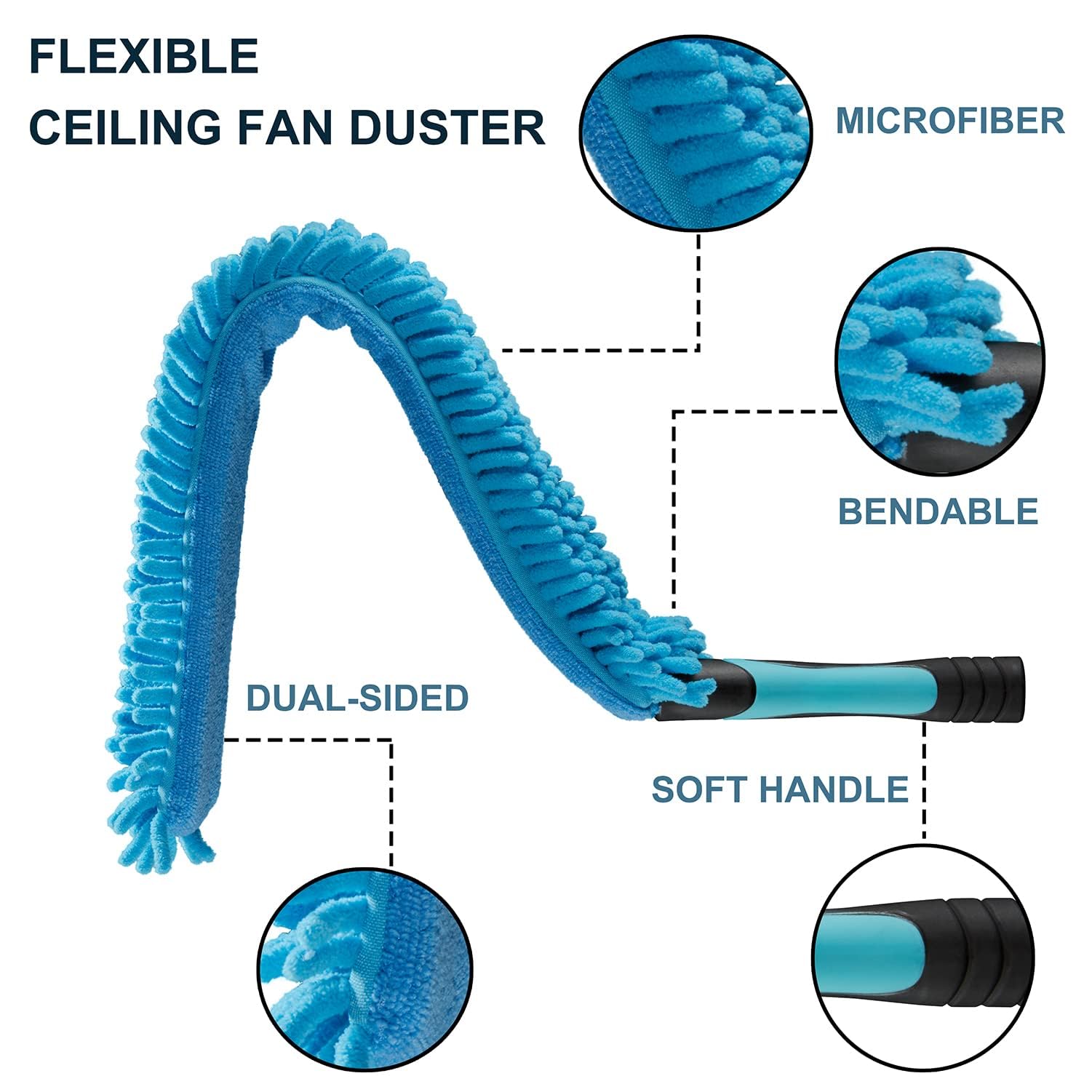 15 Foot High Ceiling Fan Duster with 5-8ft Extension Pole, Extendable Reusable Cobweb, Feather, Window Cleaning Squeegee Kit