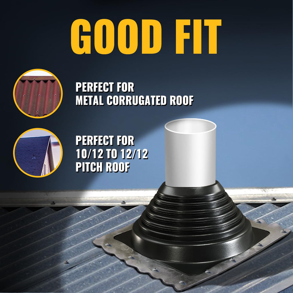 VIVIDA #1 Metal Roof Pipe Flashing, Metal Roofing Pipe Boot Kit, High Temp Silicone Vent Boot, for Tube OD 1/4" to 2", Square Base, Screws & Hex Socket Included, 1 Pack, Black