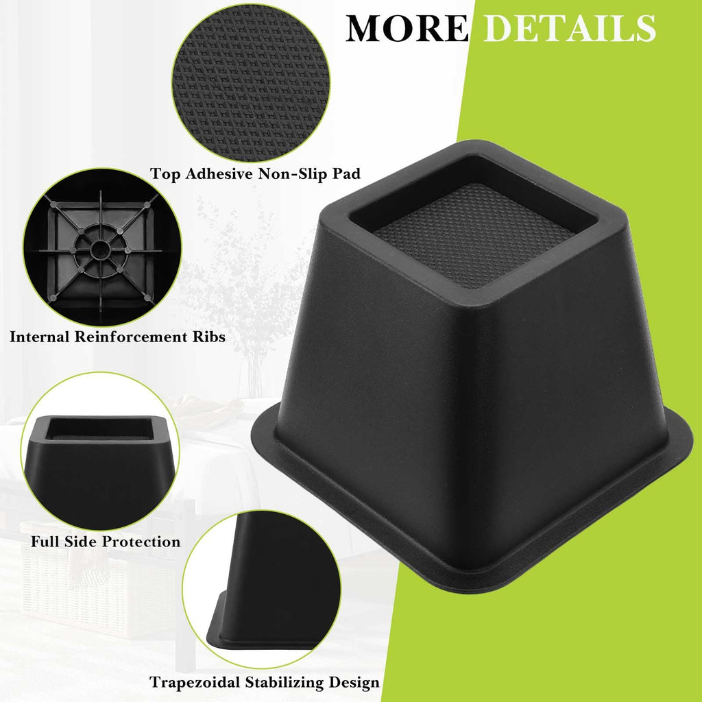 12 Pack Furniture Risers 1 Inch, Adjustable Bed Risers Heavy Duty for Table Desk Couch Chair Sofa Cabinet Bed Frame Dorm, Square Stackable Table Leg Risers Lift Height 1", 2" or 3", Black