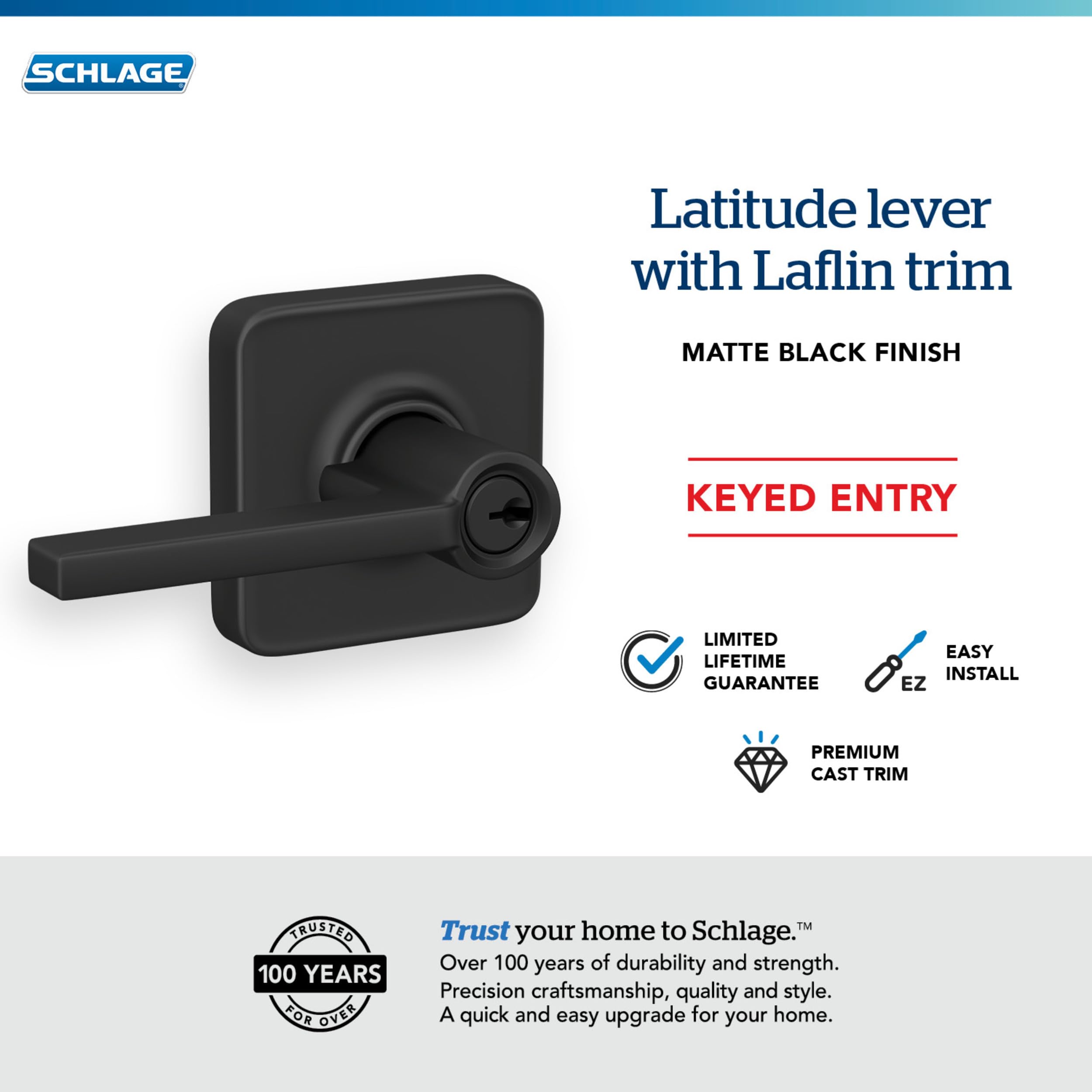 Schlage F10 LAT 716 Latitude Door Lever, Hall & Closet Passage Lock, Aged Bronze