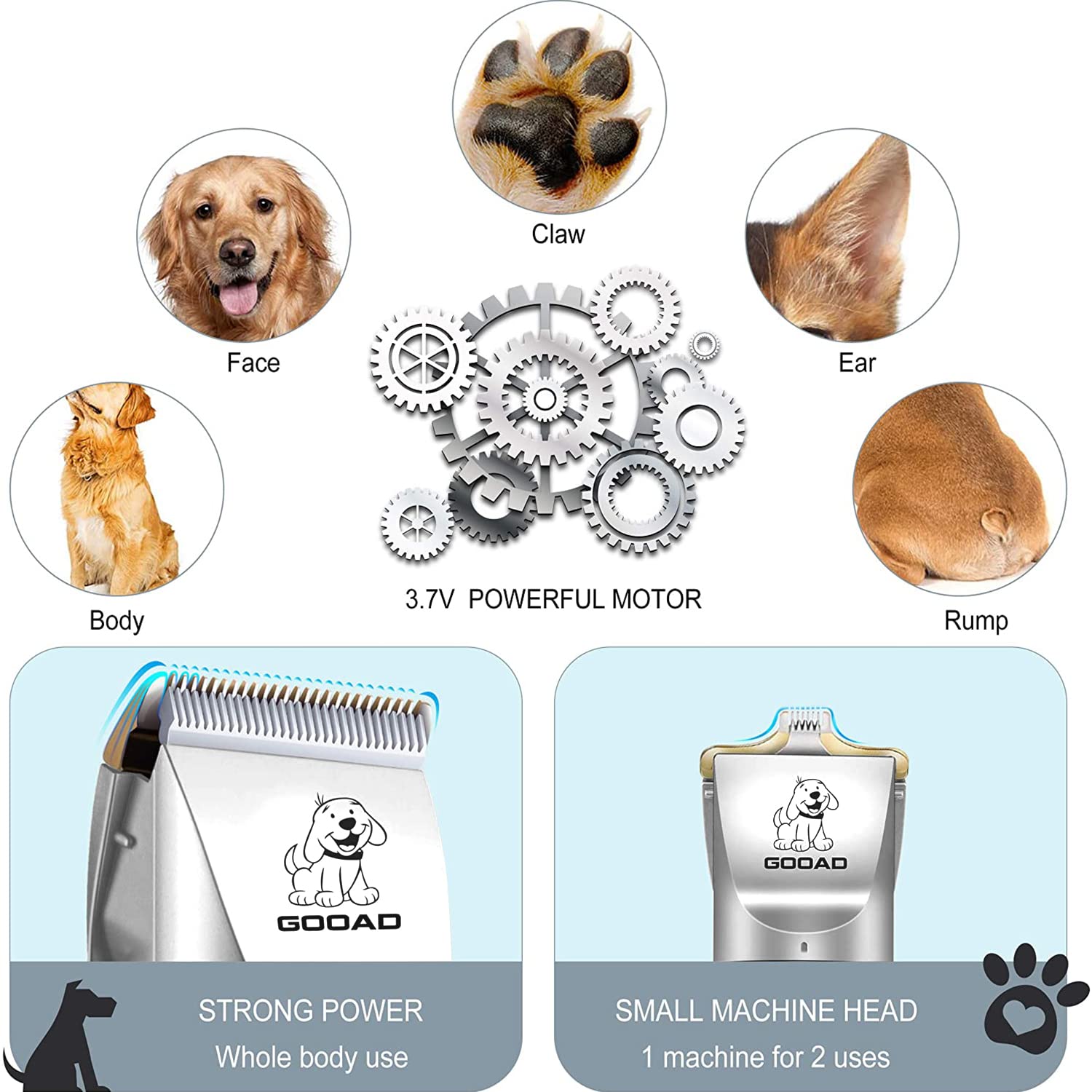 Dog Clippers Grooming Kit and Paw Trimmer,Cordless,Low Noise, Electric Quiet,Rechargeable, Dog Trimmer Grooming, Pet Hair Clippers for Thick Coats,Shaver for Small and Large Dogs Cats(Black)