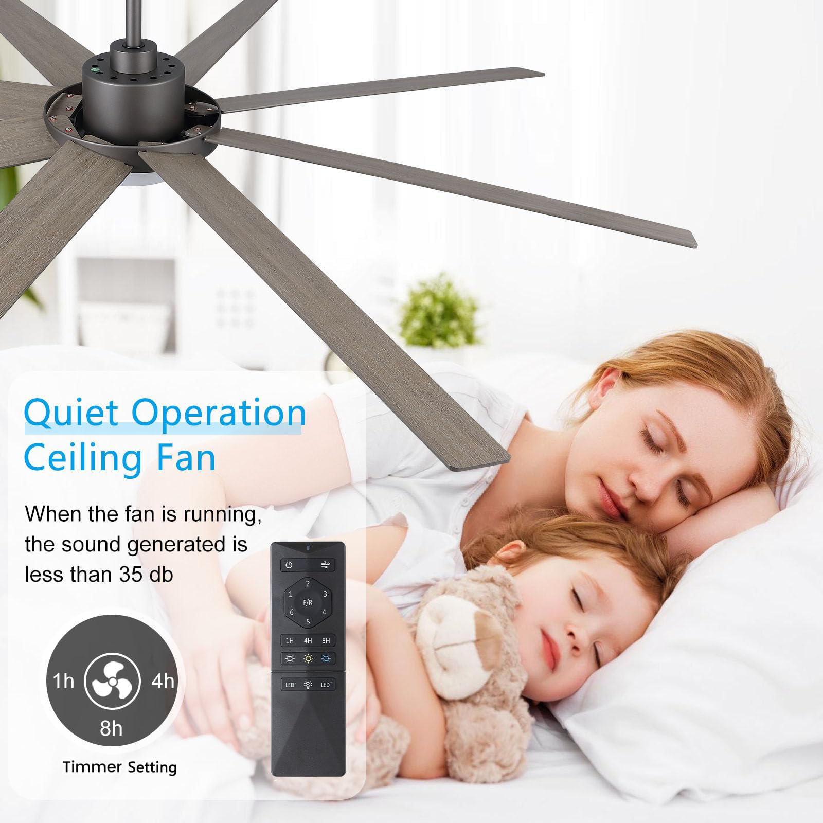 WINGBO 60" Ceiling Fan with Light and Remote Control, 6 Speed Reversible DC Motor, Dimmable LED Light, for Home and Commercial Use, Living Room/Shop/Warehouse Black/Walnut