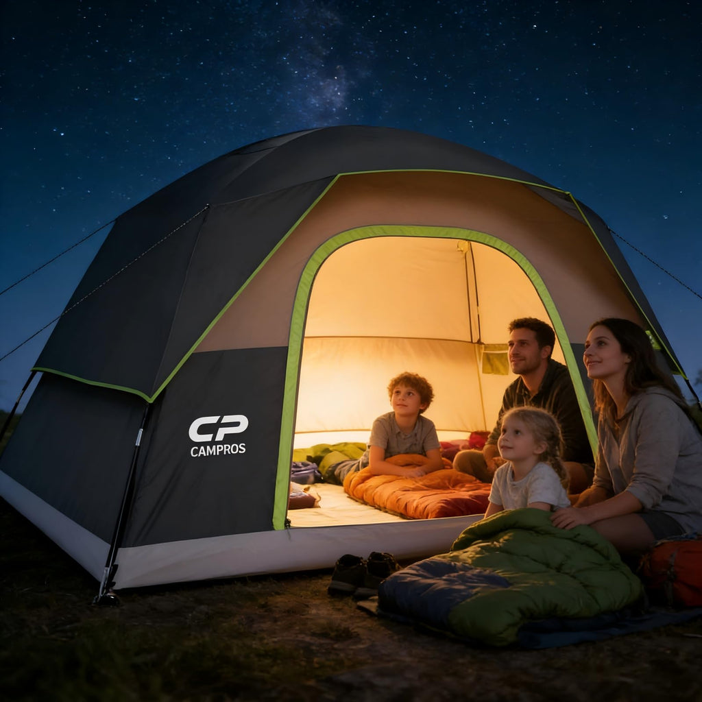 CAMPROS CP Camping Tent 2/4/6 Person, Waterproof Windproof Double Layer Dome Tent, Easy Setup with Large Mesh Windows & Wide Door for Outdoor Camping Backyard