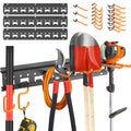 Garden Tool Organizer Wall Mount - Garage Storage and Organization Yard Tool Hanger with Adjustable Pegboard Hooks Shed Rack for Broom Mop Shovel Rake Trimmers, 32 inch Max 350lbs, Black